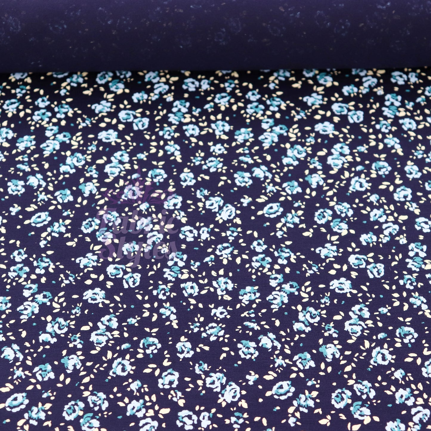 Navy Ditsy Small Floral Blue Roses Viscose Elastane Fabric