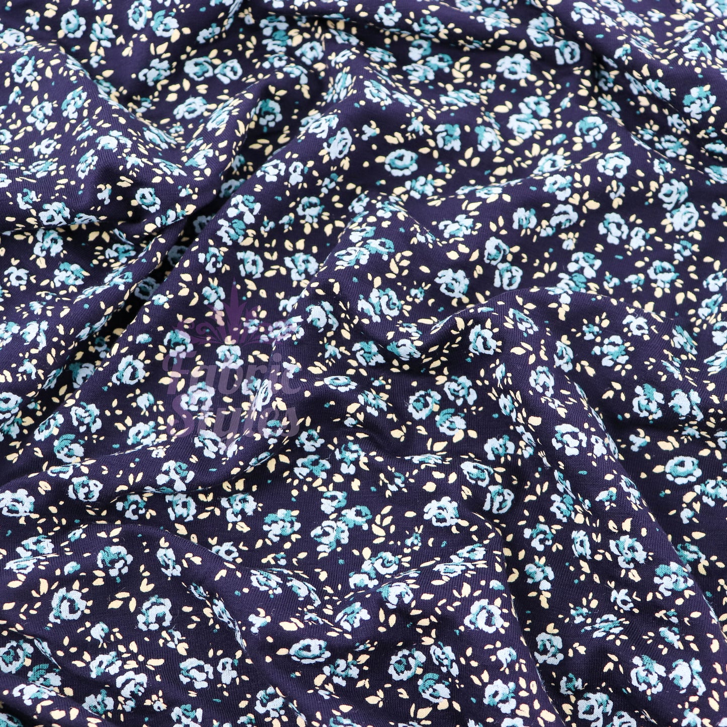 Navy Ditsy Small Floral Blue Roses Viscose Elastane Fabric