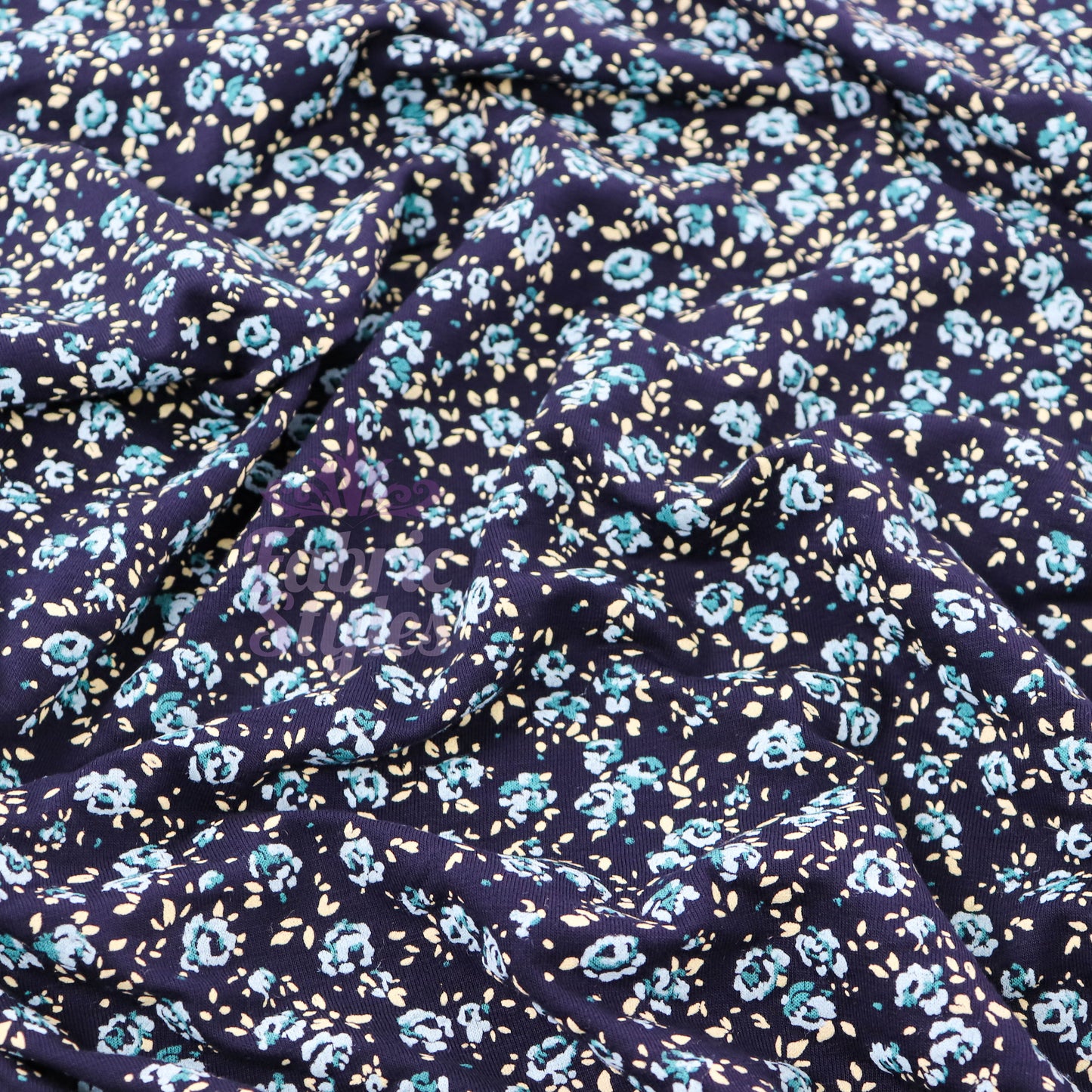 Navy Ditsy Small Floral Blue Roses Viscose Elastane Fabric