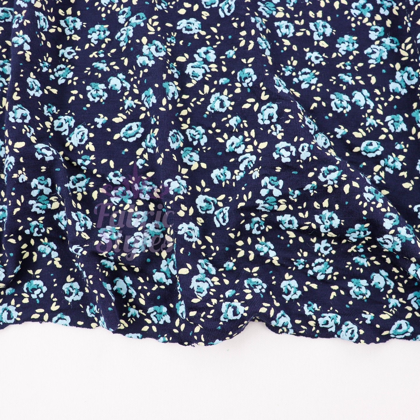 Navy Ditsy Small Floral Blue Roses Viscose Elastane Fabric