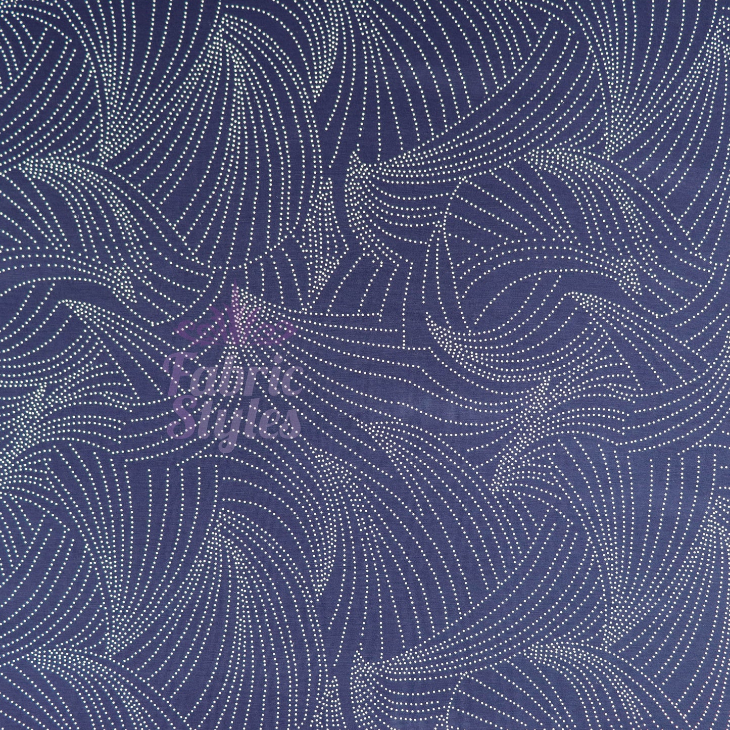 Navy Curve Dot Viscose Elastane Fabric