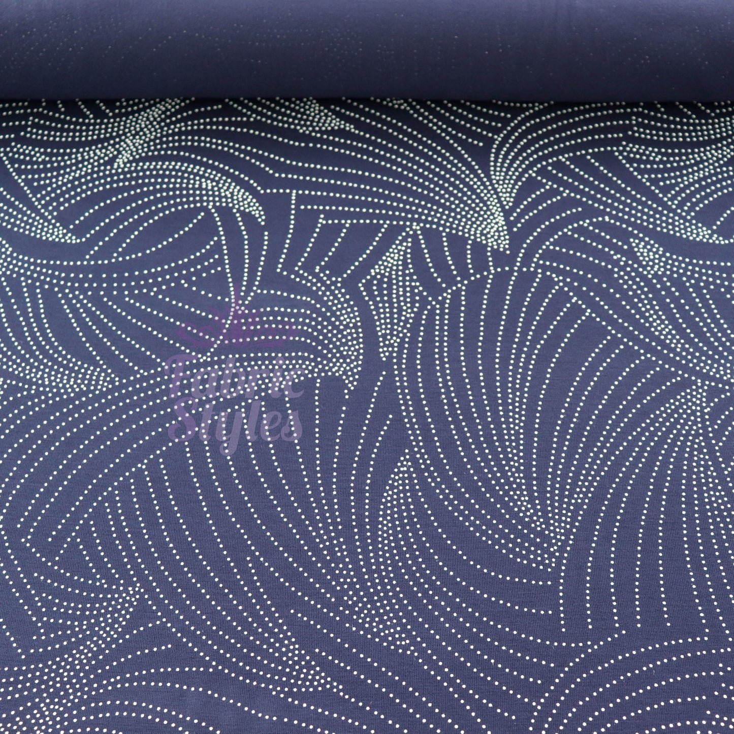 Navy Curve Dot Viscose Elastane Fabric