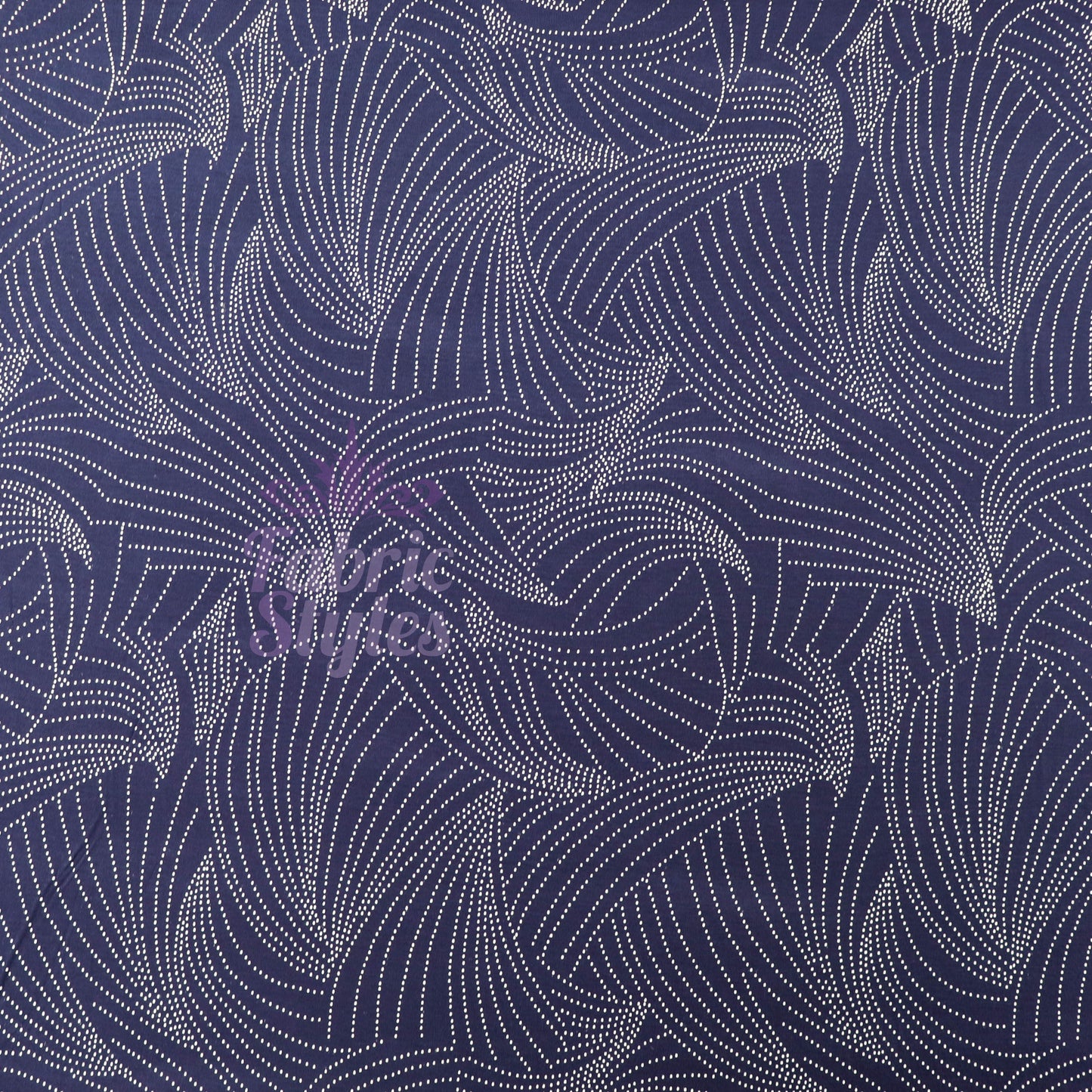Navy Curve Dot Viscose Elastane Fabric