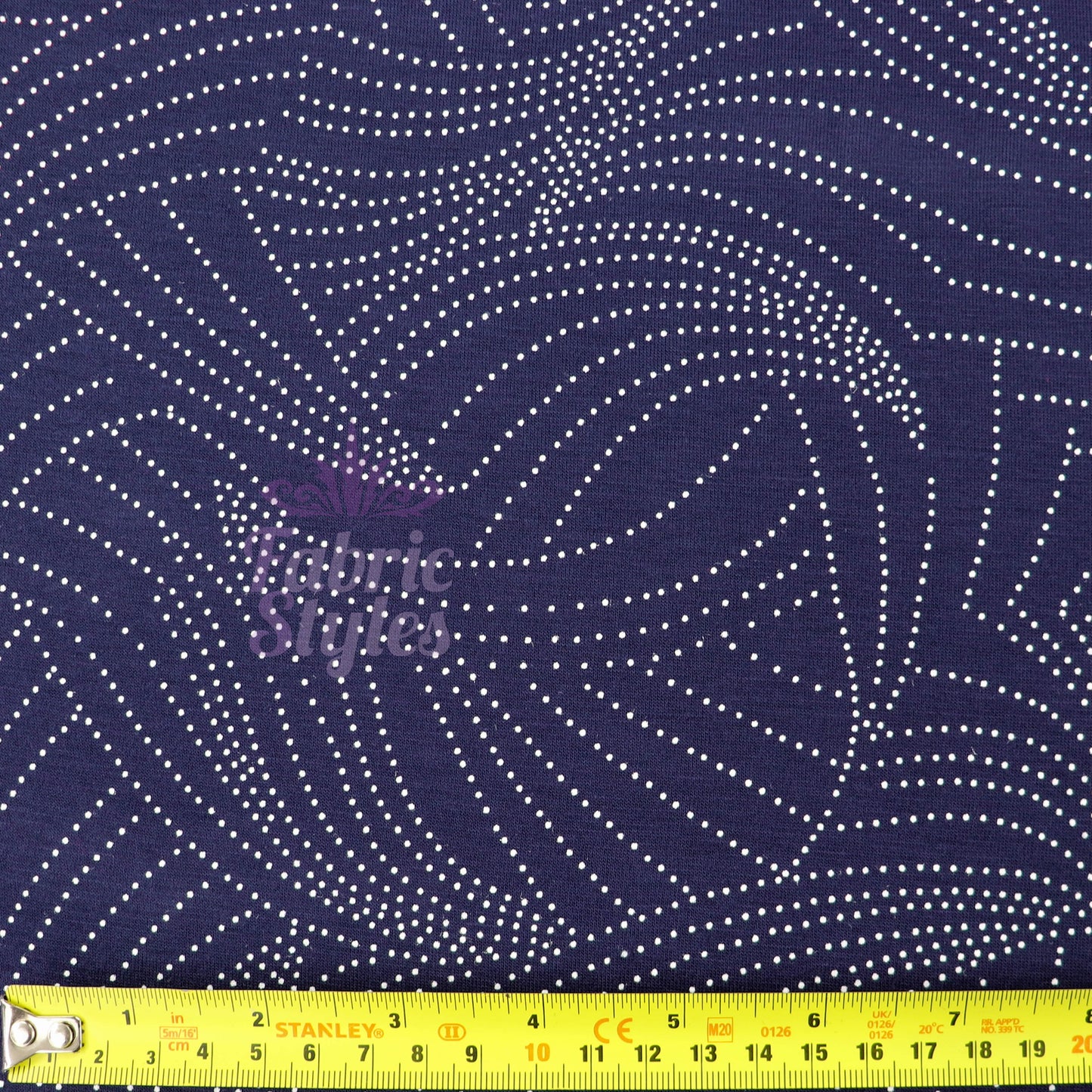 Navy Curve Dot Viscose Elastane Fabric