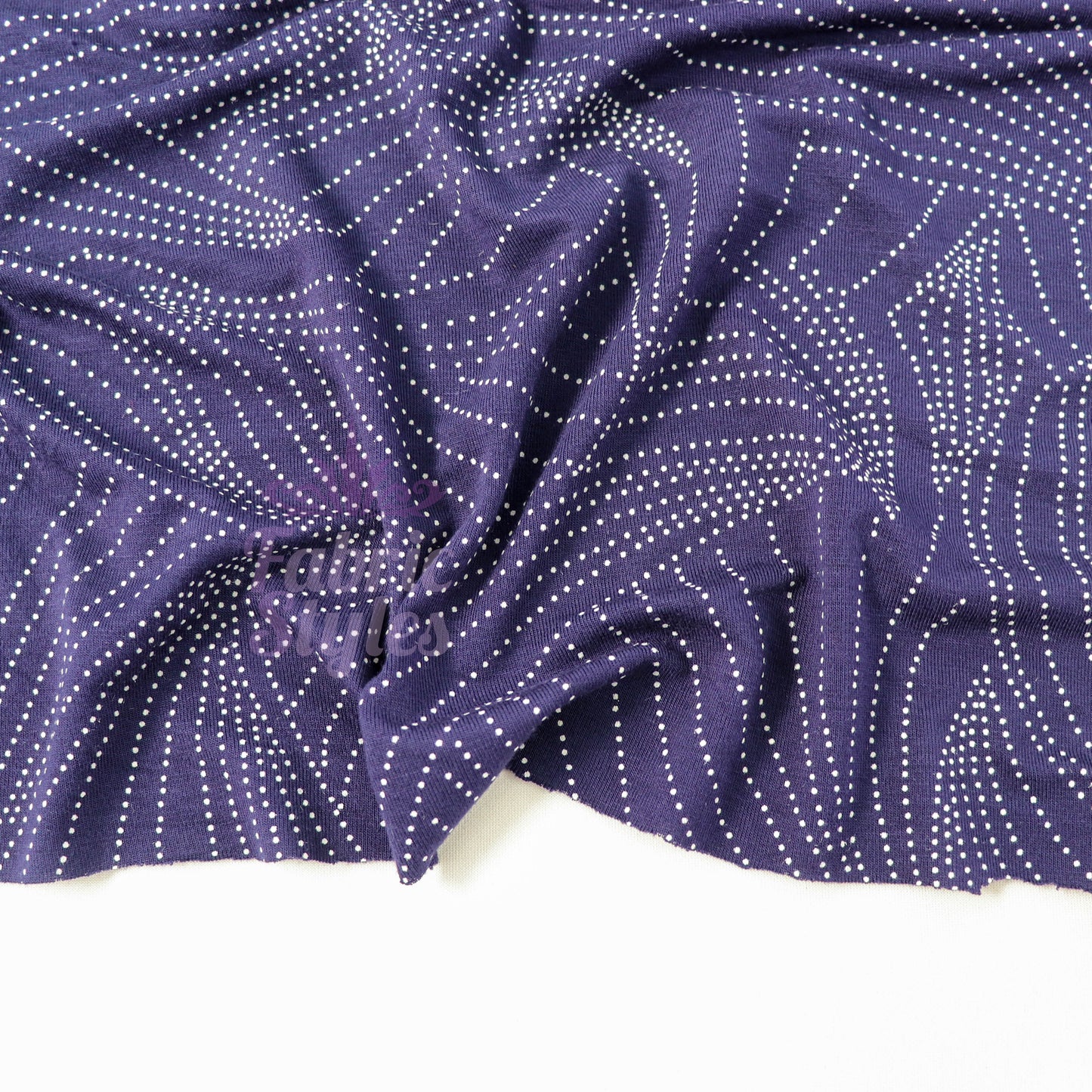 Navy Curve Dot Viscose Elastane Fabric