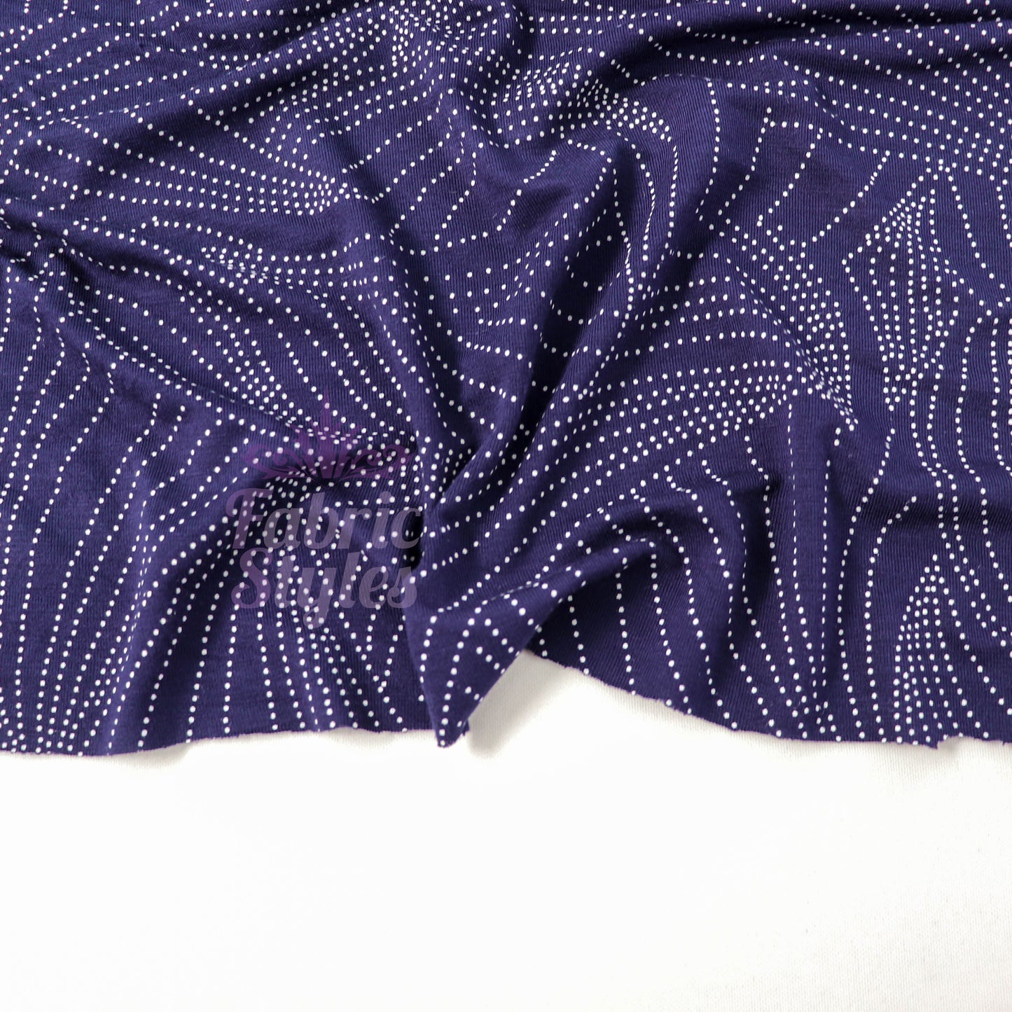 Navy Curve Dot Viscose Elastane Fabric