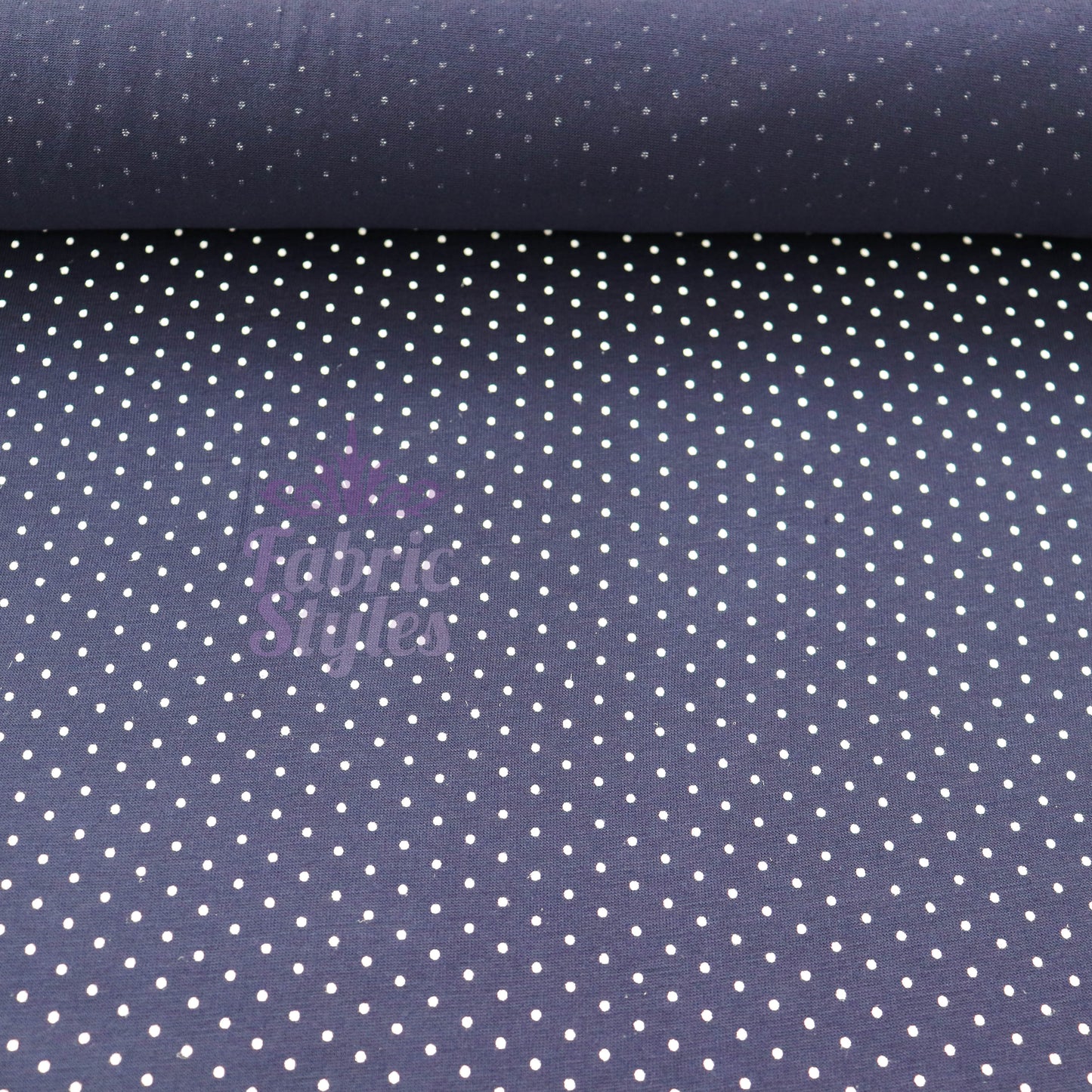 Navy Polka Dot Mini Spots Viscose Elastane Fabric