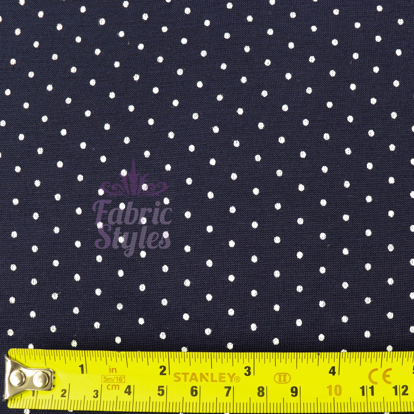 Navy Polka Dot Mini Spots Viscose Elastane Fabric