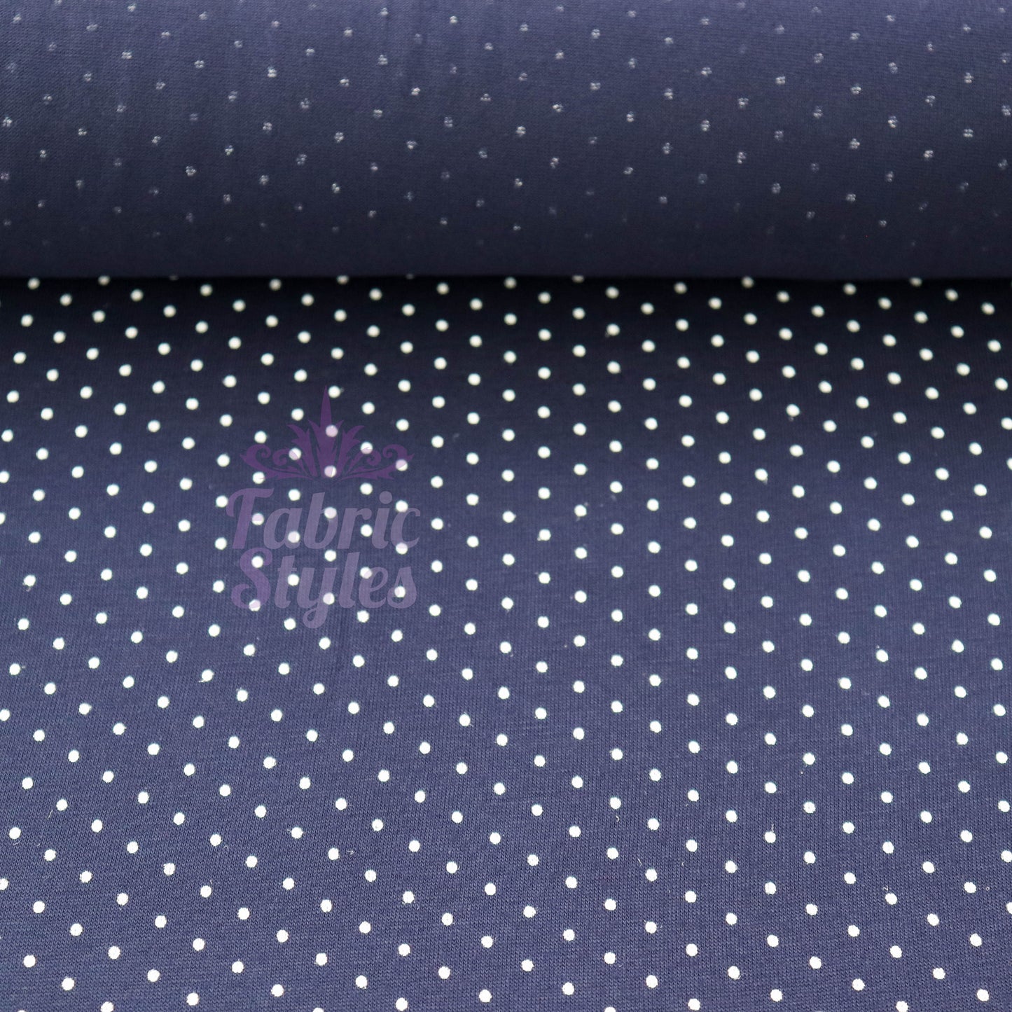 Navy Polka Dot Mini Spots Viscose Elastane Fabric