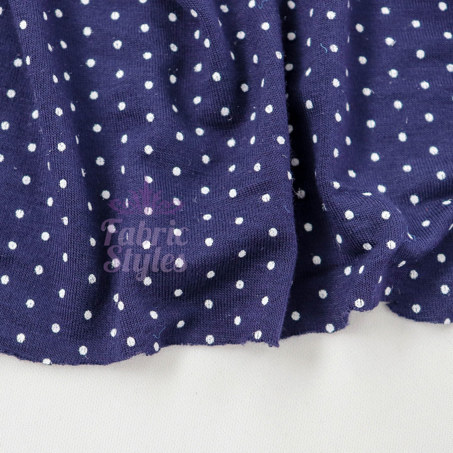 Navy Polka Dot Mini Spots Viscose Elastane Fabric