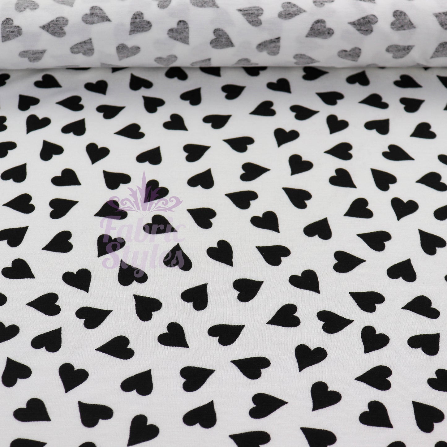 Love Heart Print Black White Viscose Elastane Fabric
