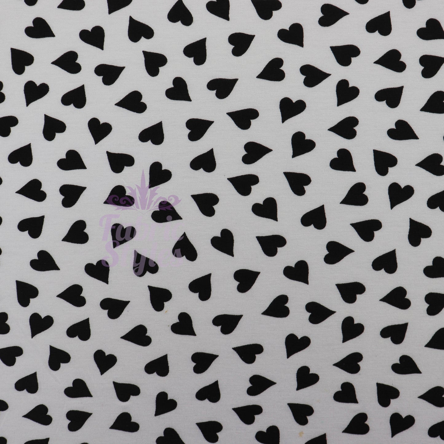 Love Heart Print Black White Viscose Elastane Fabric