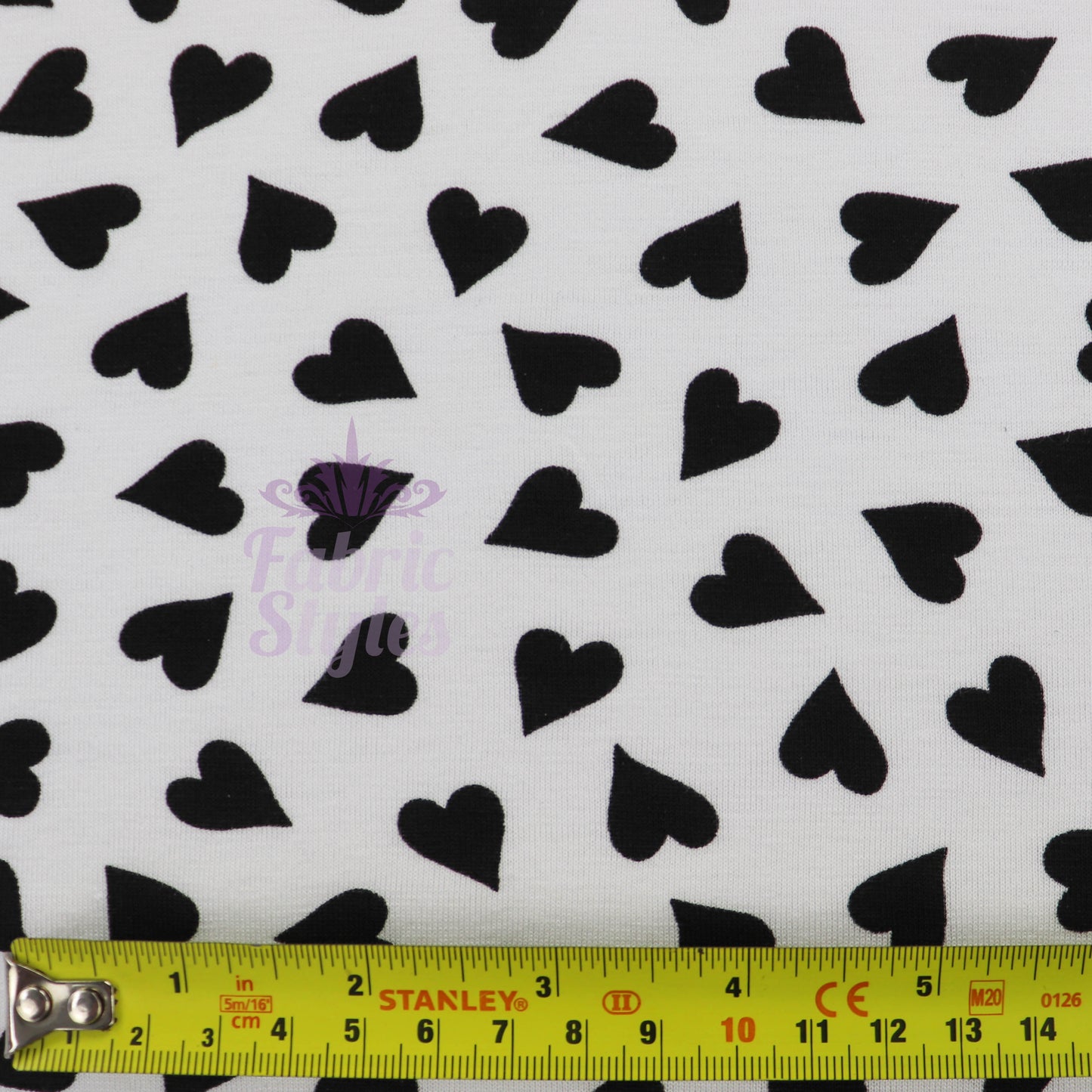 Love Heart Print Black White Viscose Elastane Fabric