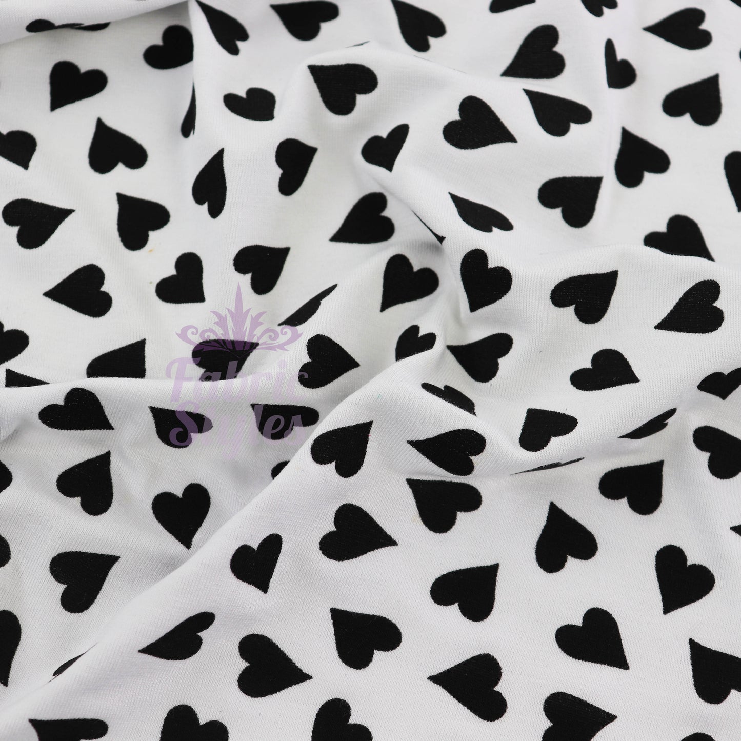 Love Heart Print Black White Viscose Elastane Fabric