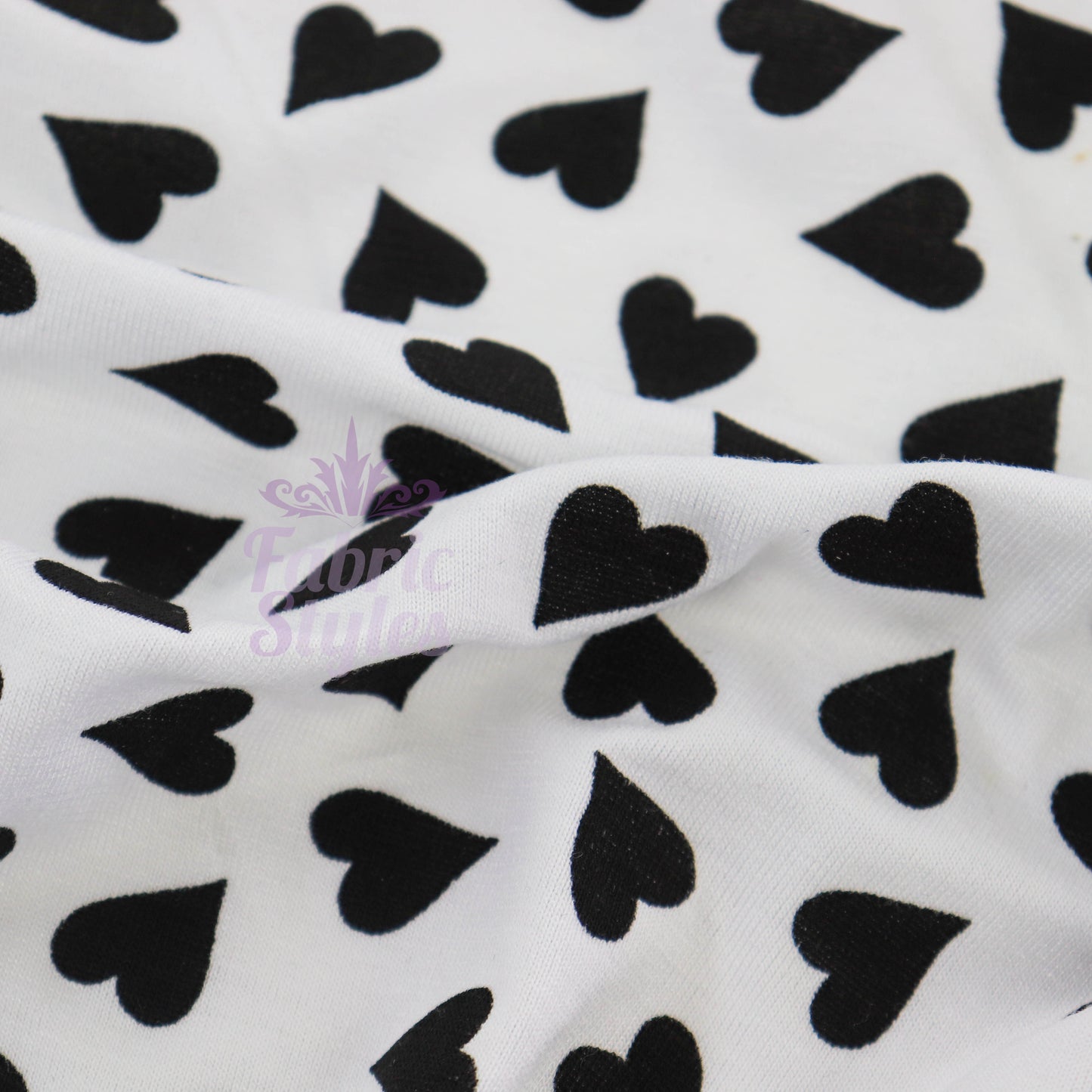 Love Heart Print Black White Viscose Elastane Fabric