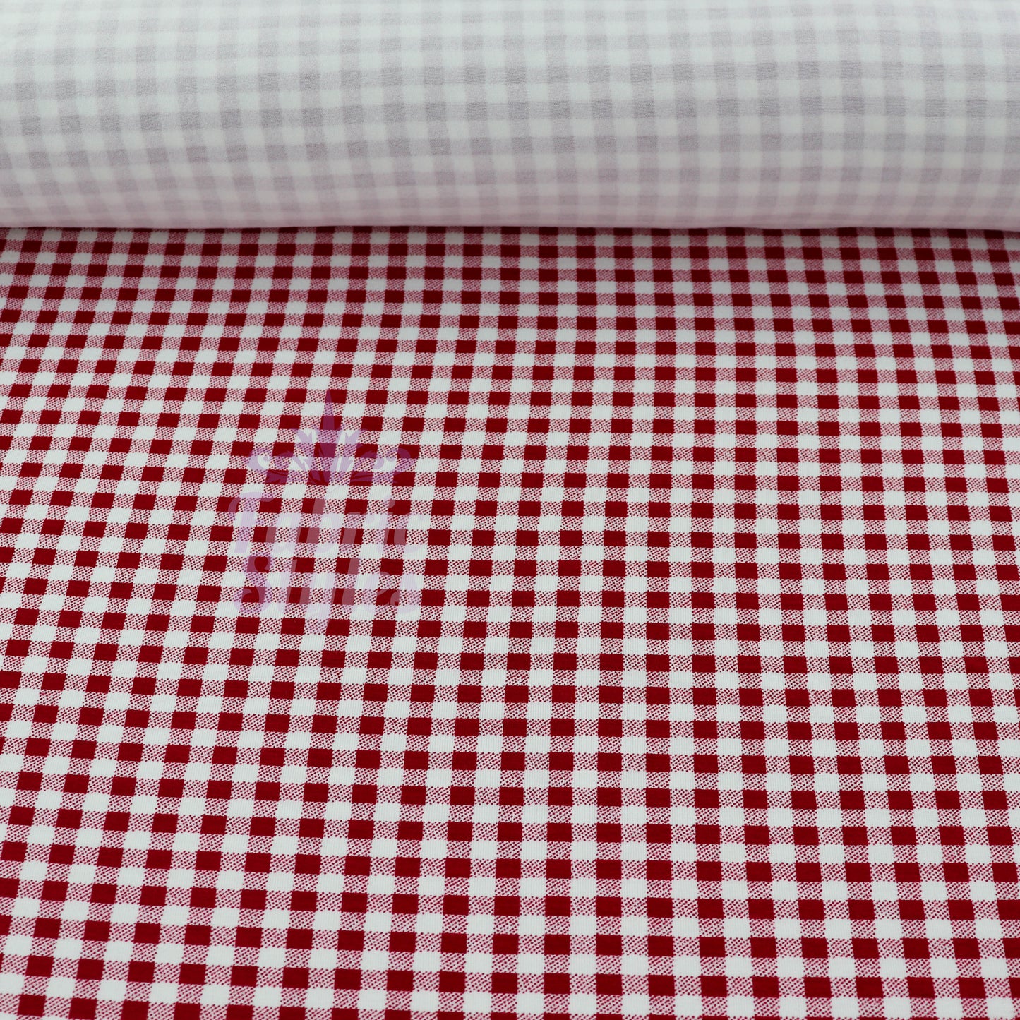 Red Gingham Check Viscose Elastane Fabric