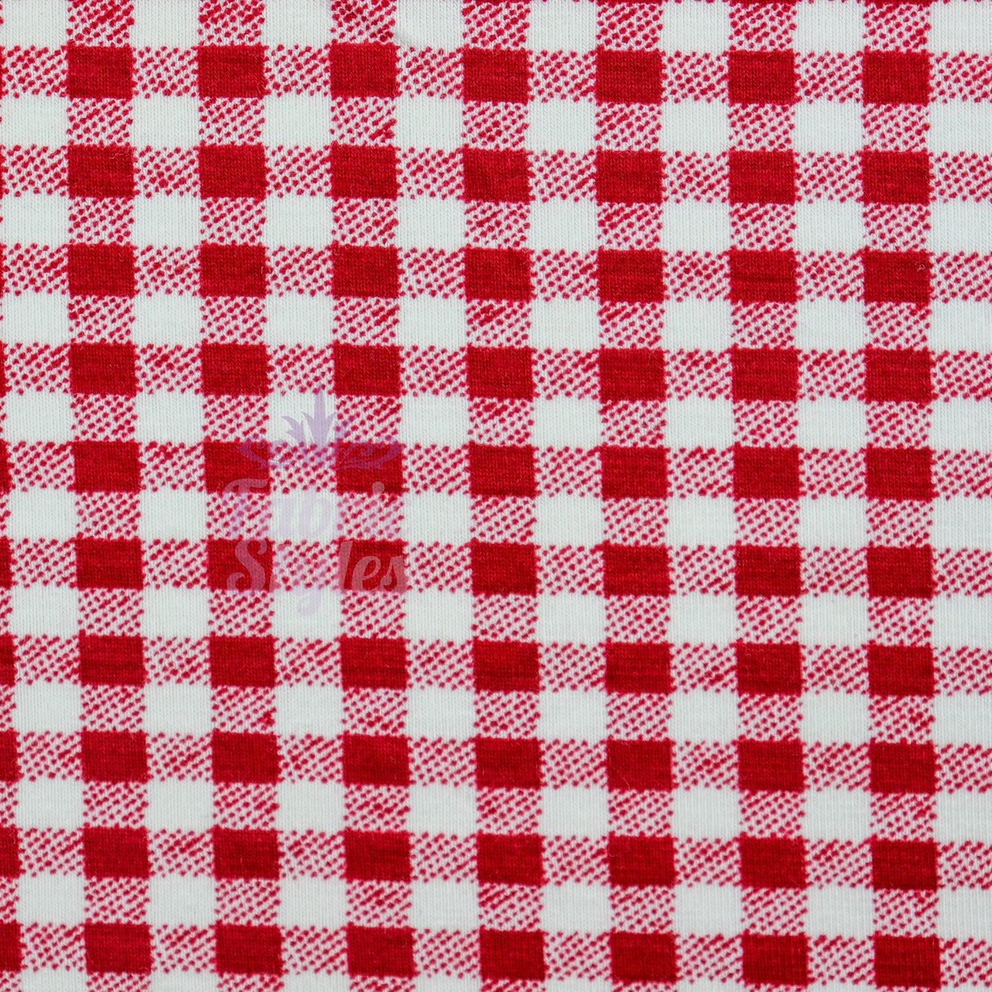 Red Gingham Check Viscose Elastane Fabric