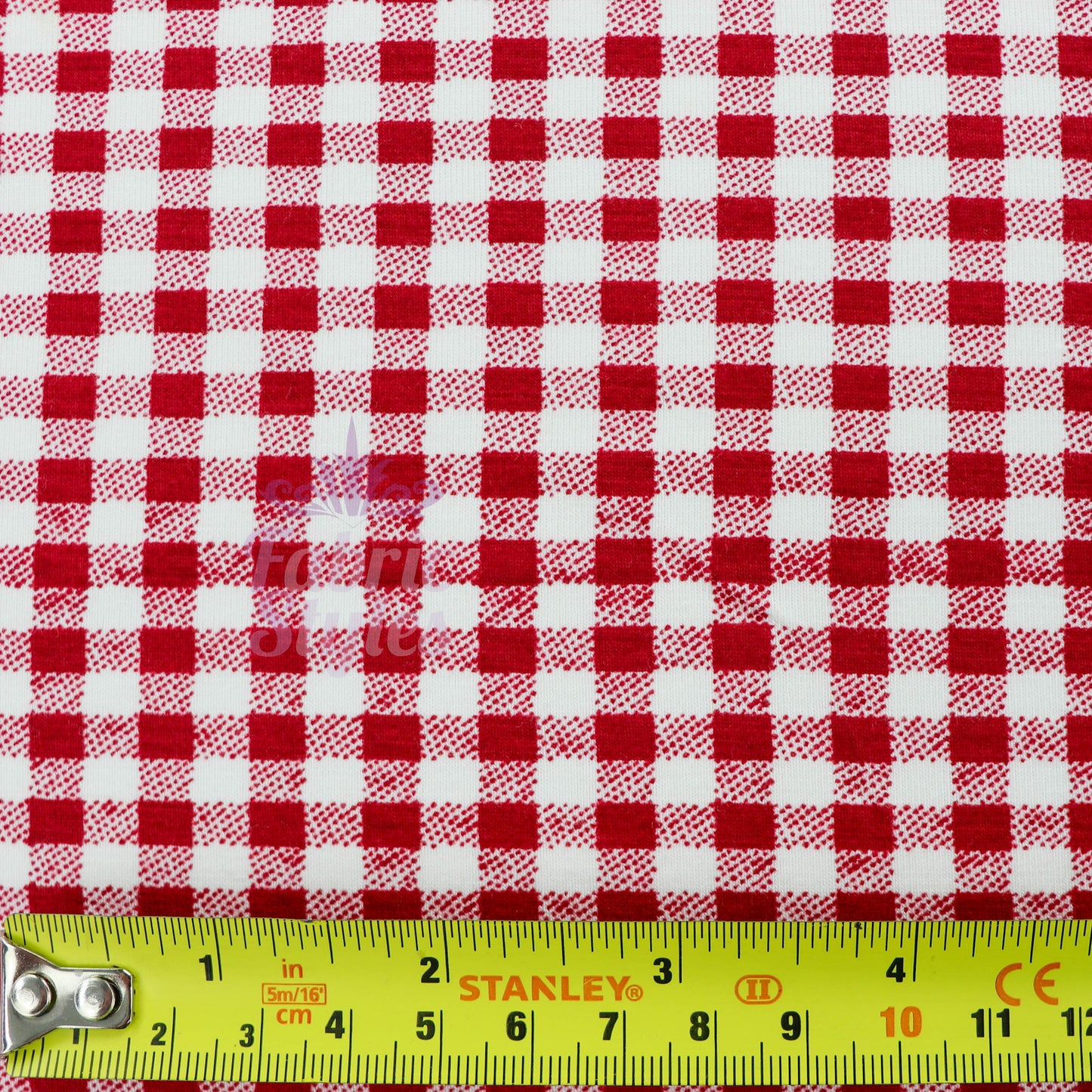 Red Gingham Check Viscose Elastane Fabric