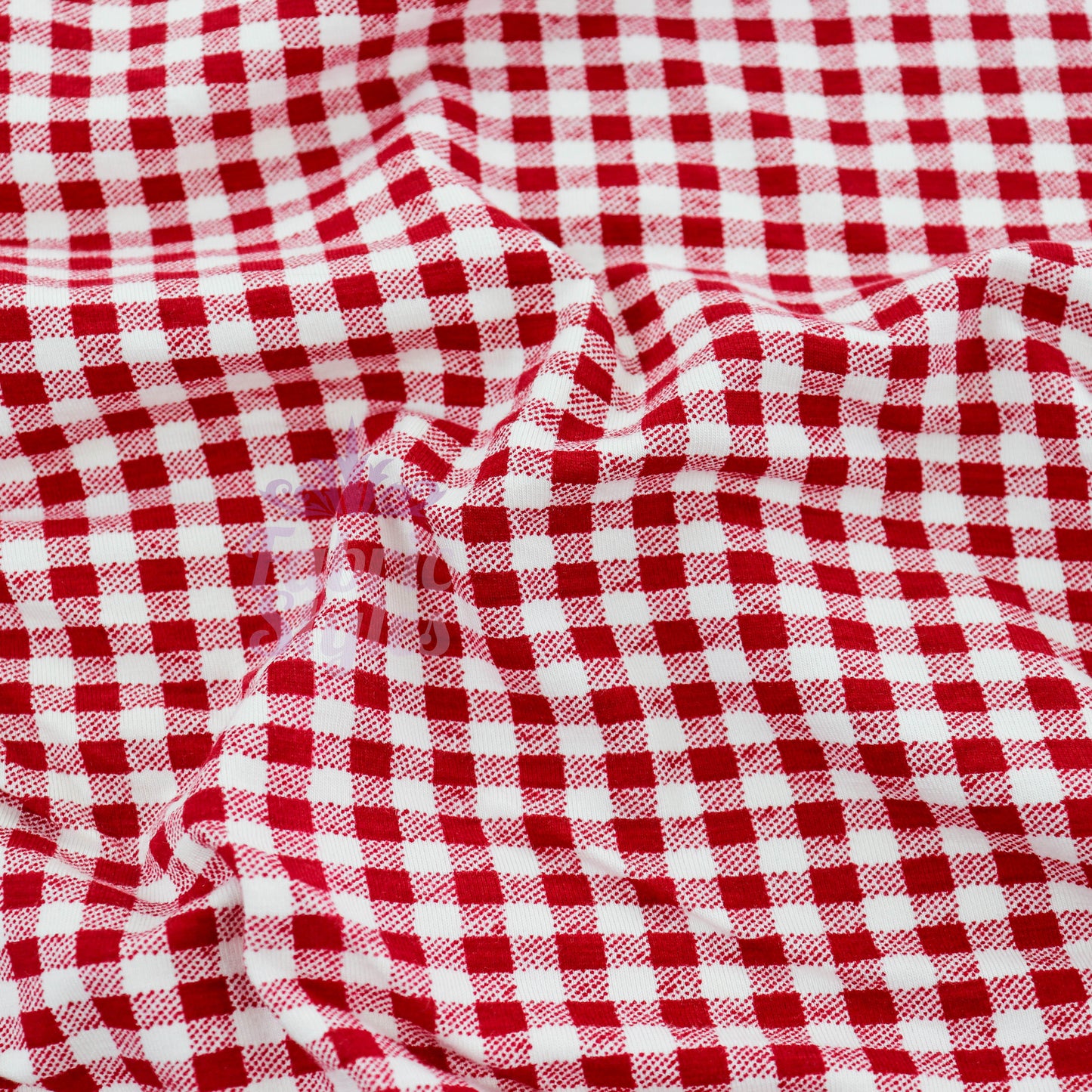 Red Gingham Check Viscose Elastane Fabric