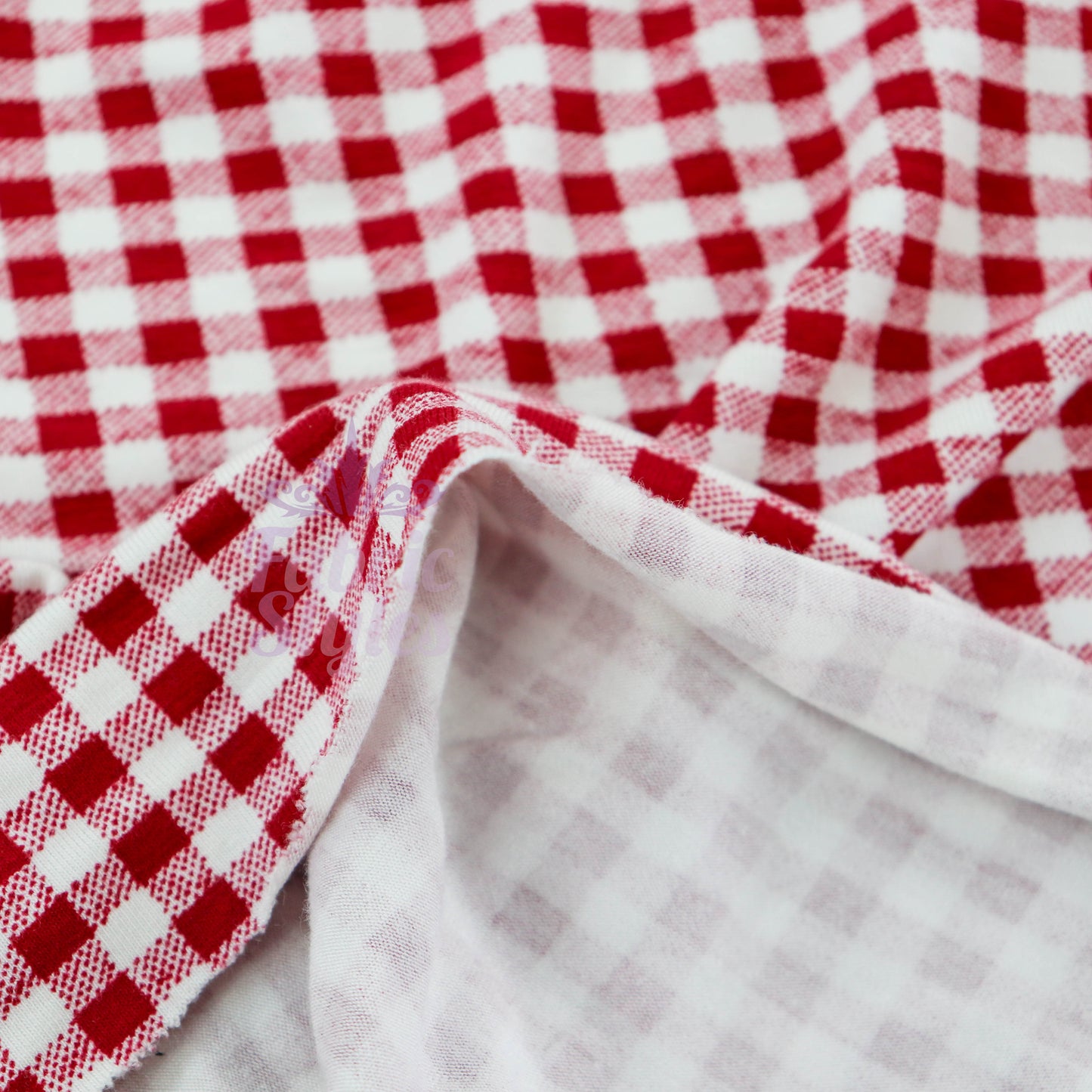 Red Gingham Check Viscose Elastane Fabric