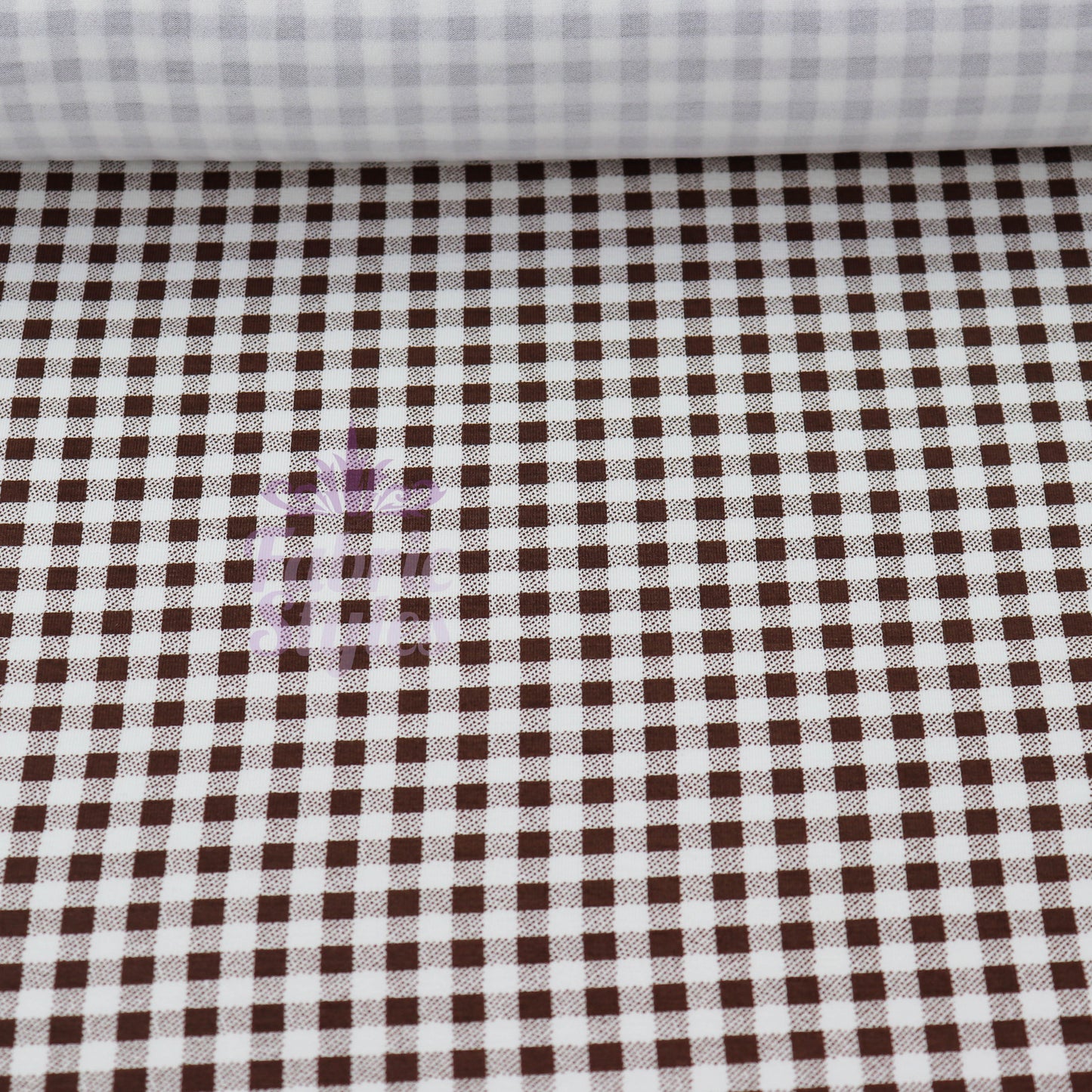 Dark Brown Gingham Check Viscose Elastane Fabric