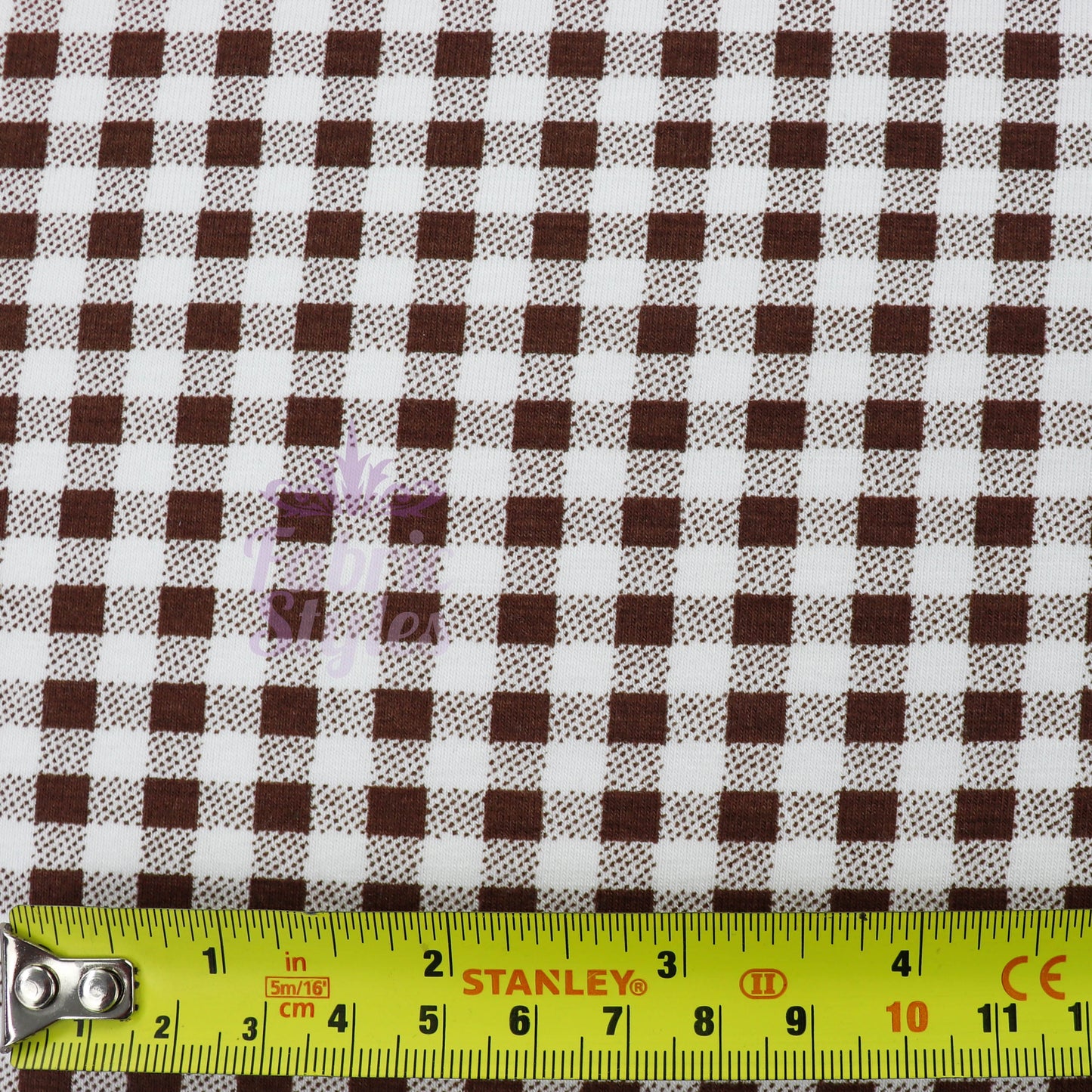 Dark Brown Gingham Check Viscose Elastane Fabric