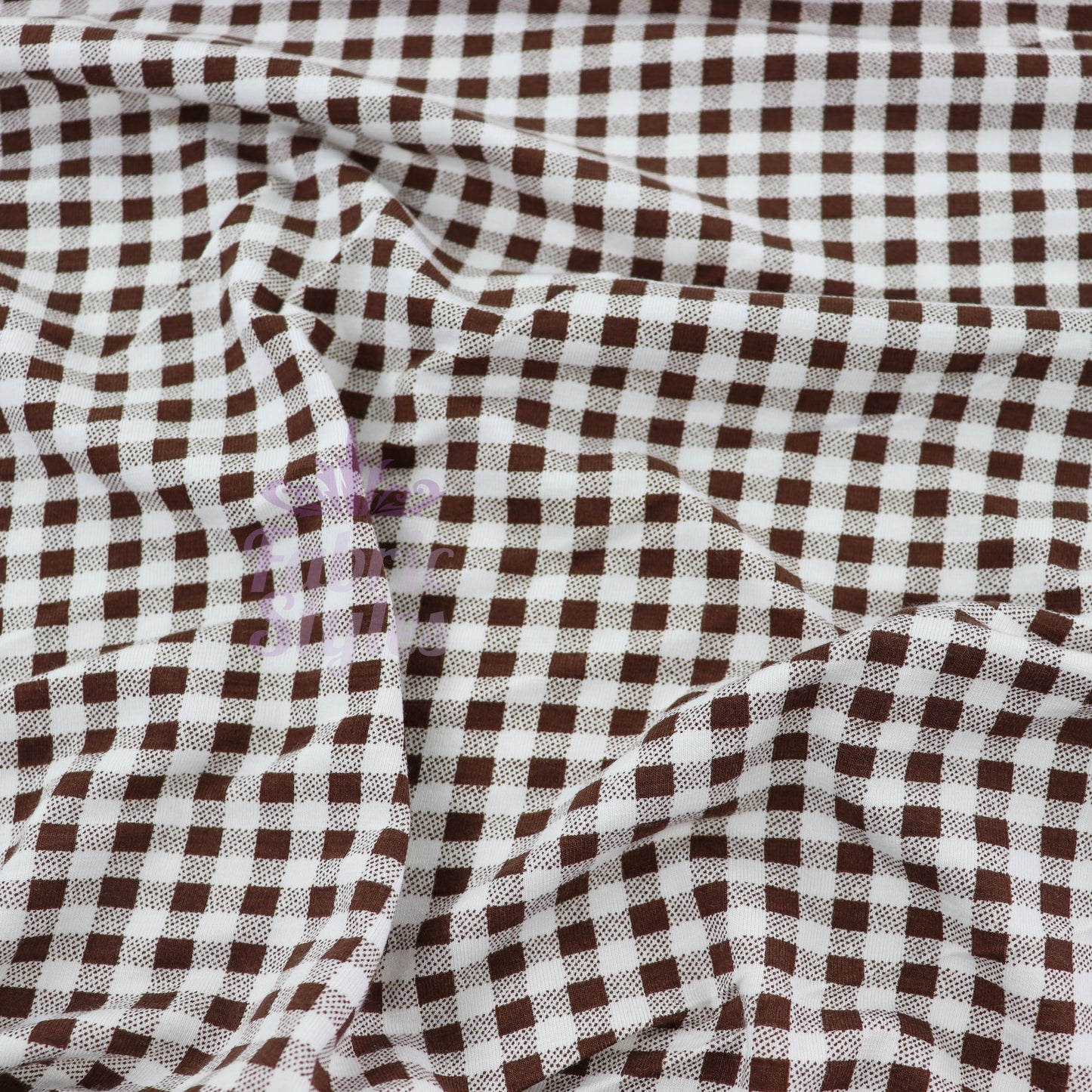 Dark Brown Gingham Check Viscose Elastane Fabric