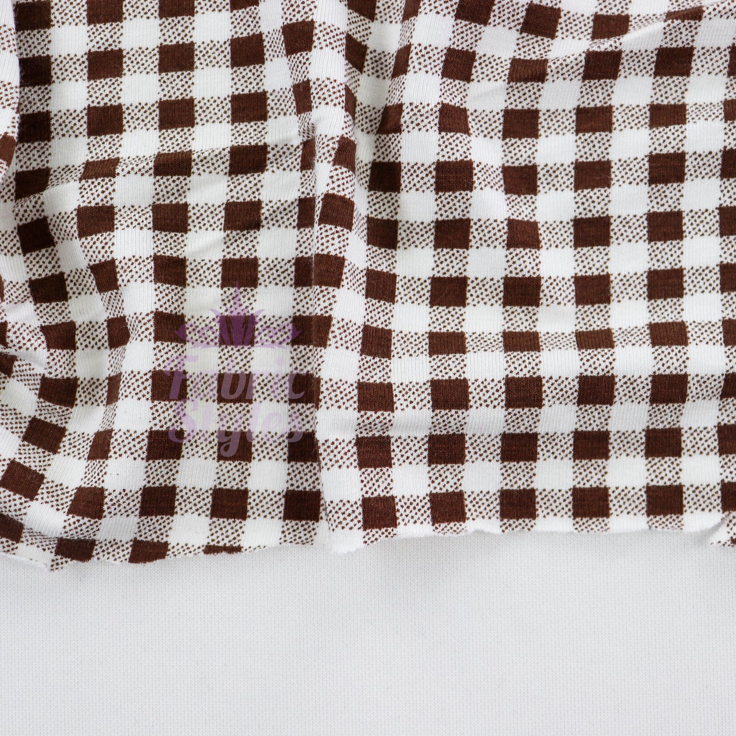 Dark Brown Gingham Check Viscose Elastane Fabric