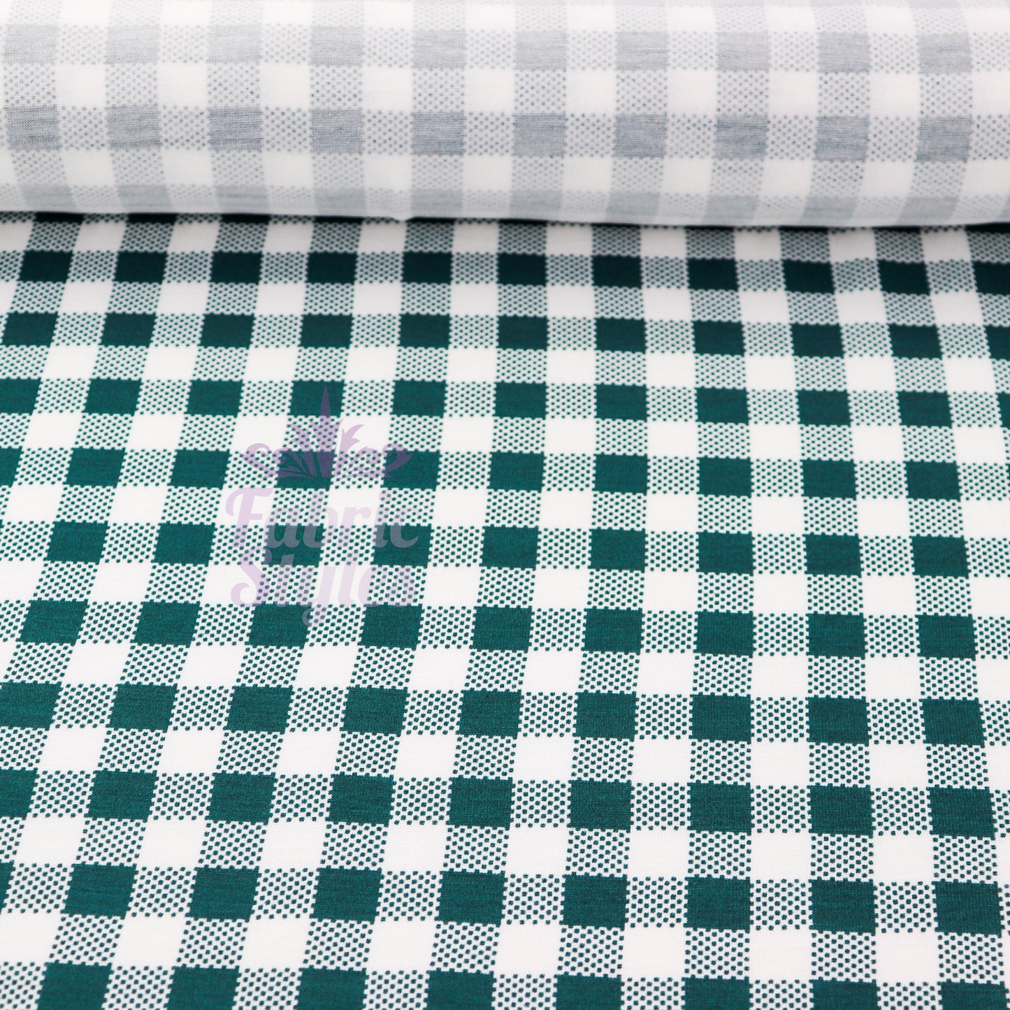 Green Gingham Check Viscose Elastane Fabric