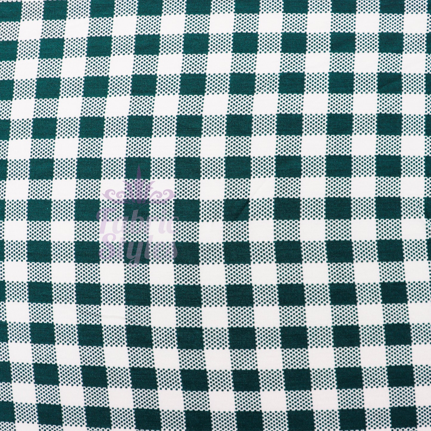 Green Gingham Check Viscose Elastane Fabric