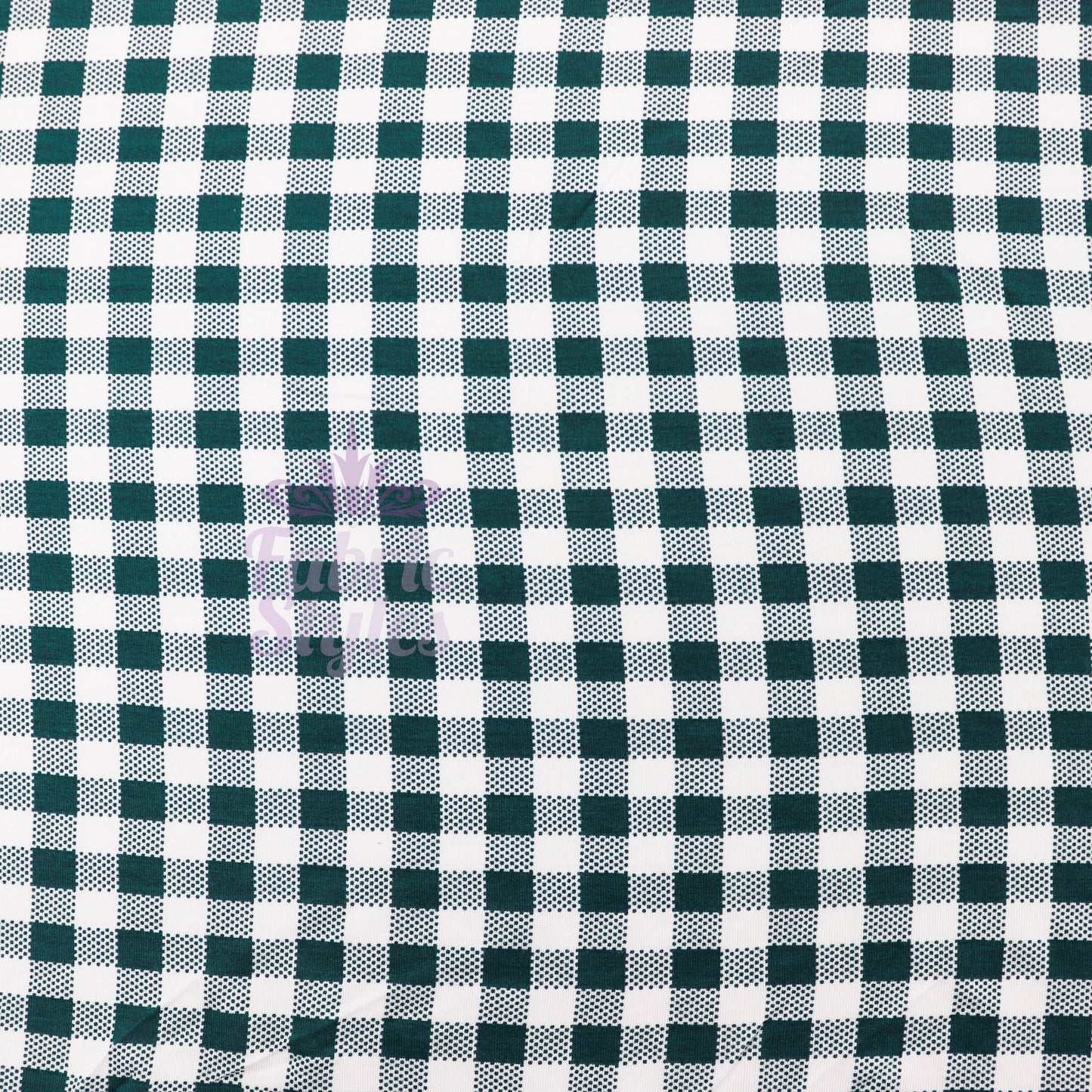 Green Gingham Check Viscose Elastane Fabric