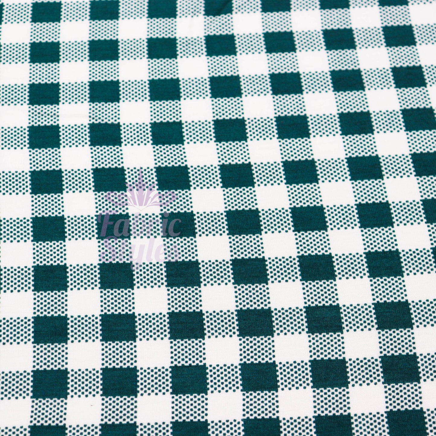 Green Gingham Check Viscose Elastane Fabric