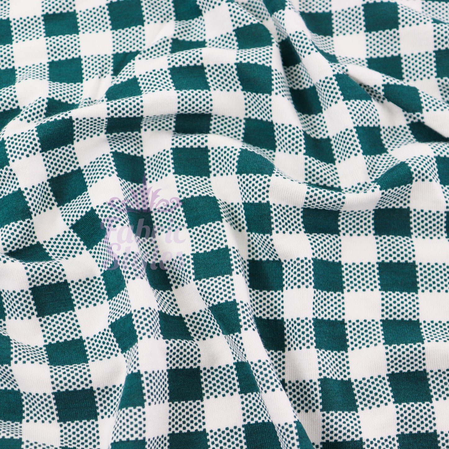 Green Gingham Check Viscose Elastane Fabric