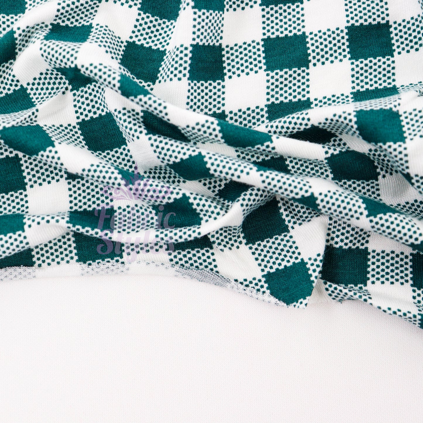 Green Gingham Check Viscose Elastane Fabric