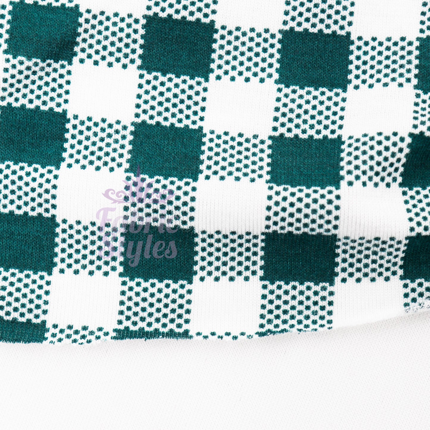 Green Gingham Check Viscose Elastane Fabric