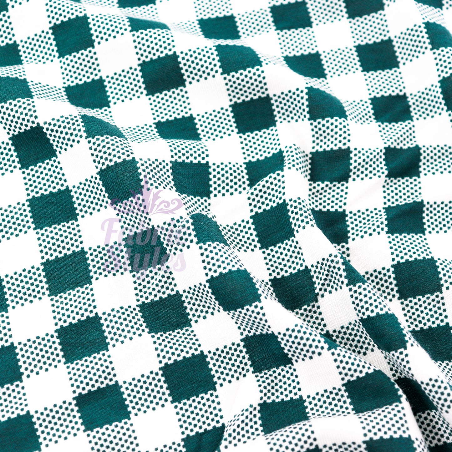 Green Gingham Check Viscose Elastane Fabric