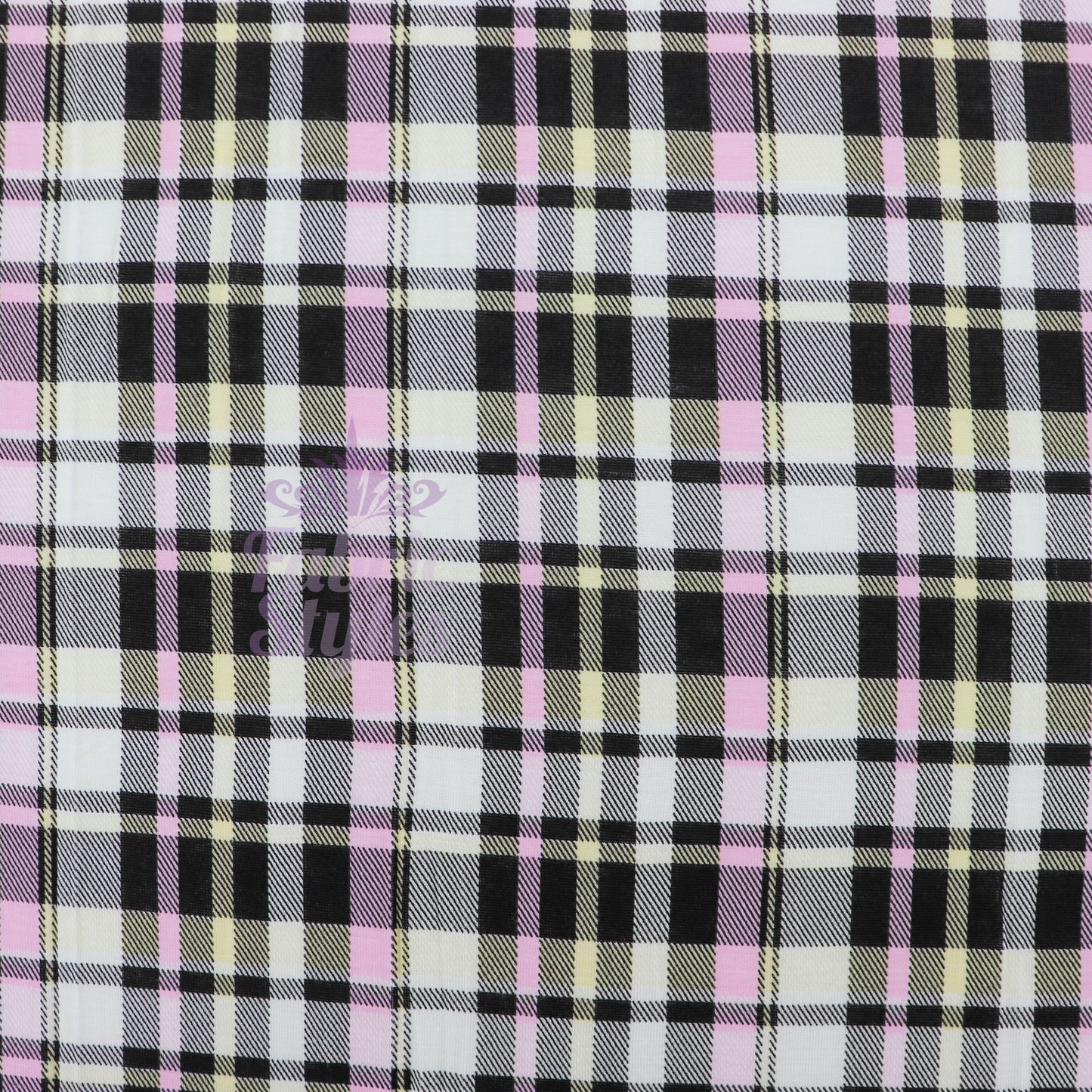 Tartan Yellow Pink Black Viscose Elastane Fabric