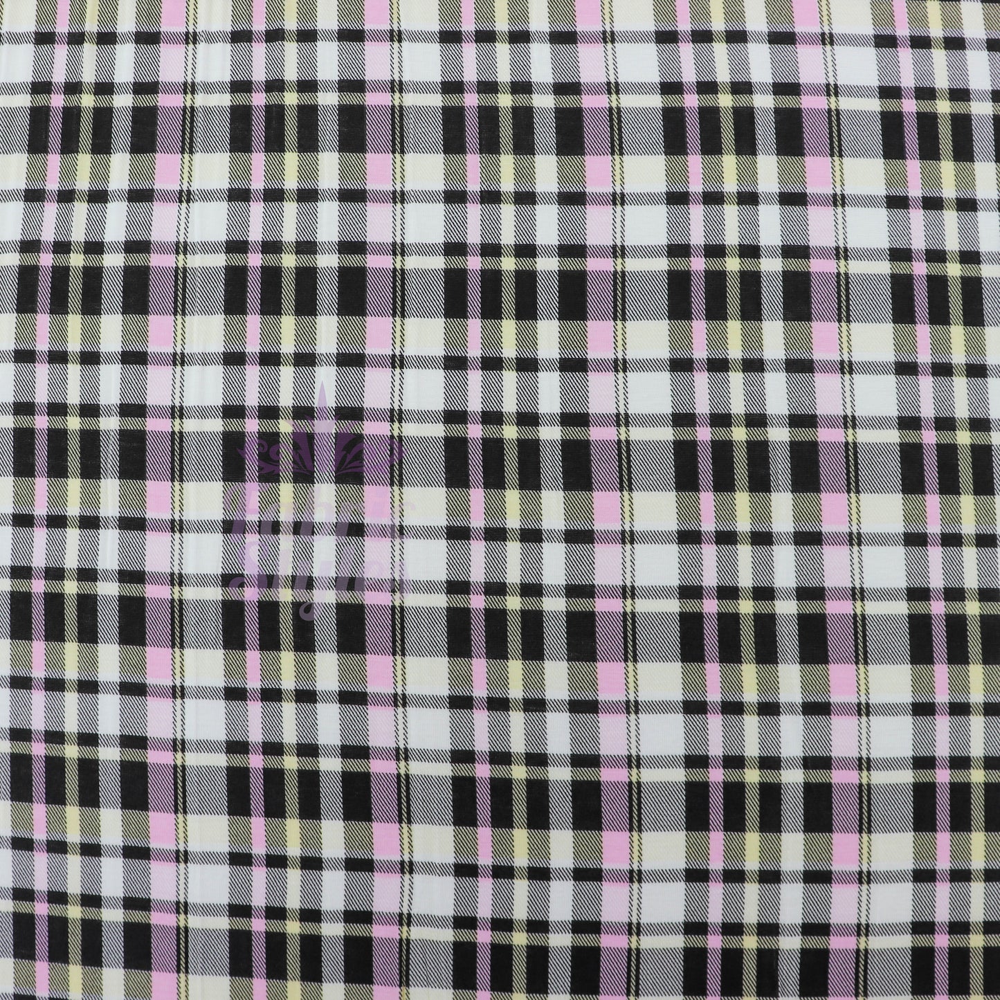 Tartan Yellow Pink Black Viscose Elastane Fabric