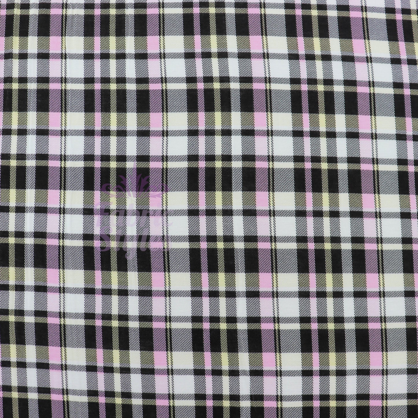 Tartan Yellow Pink Black Viscose Elastane Fabric