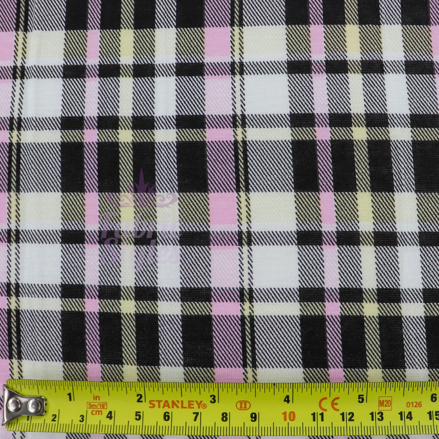 Tartan Yellow Pink Black Viscose Elastane Fabric