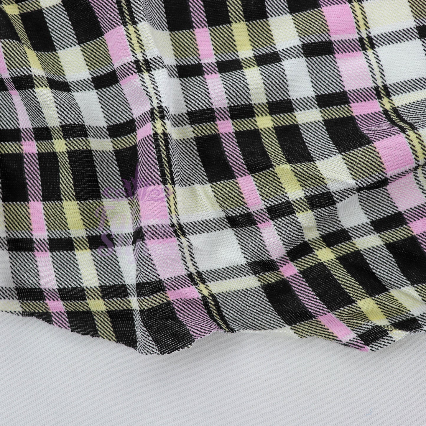 Tartan Yellow Pink Black Viscose Elastane Fabric