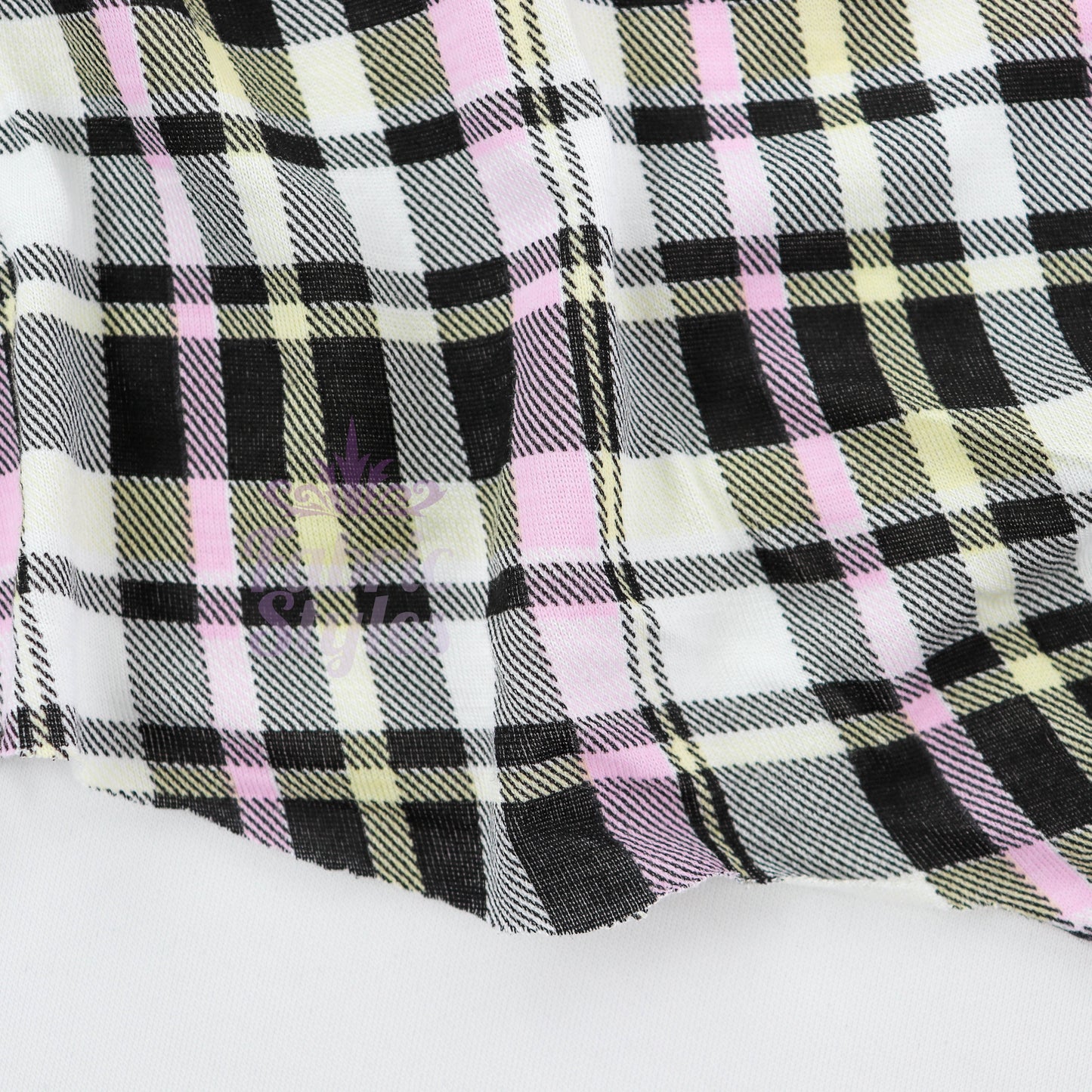 Tartan Yellow Pink Black Viscose Elastane Fabric