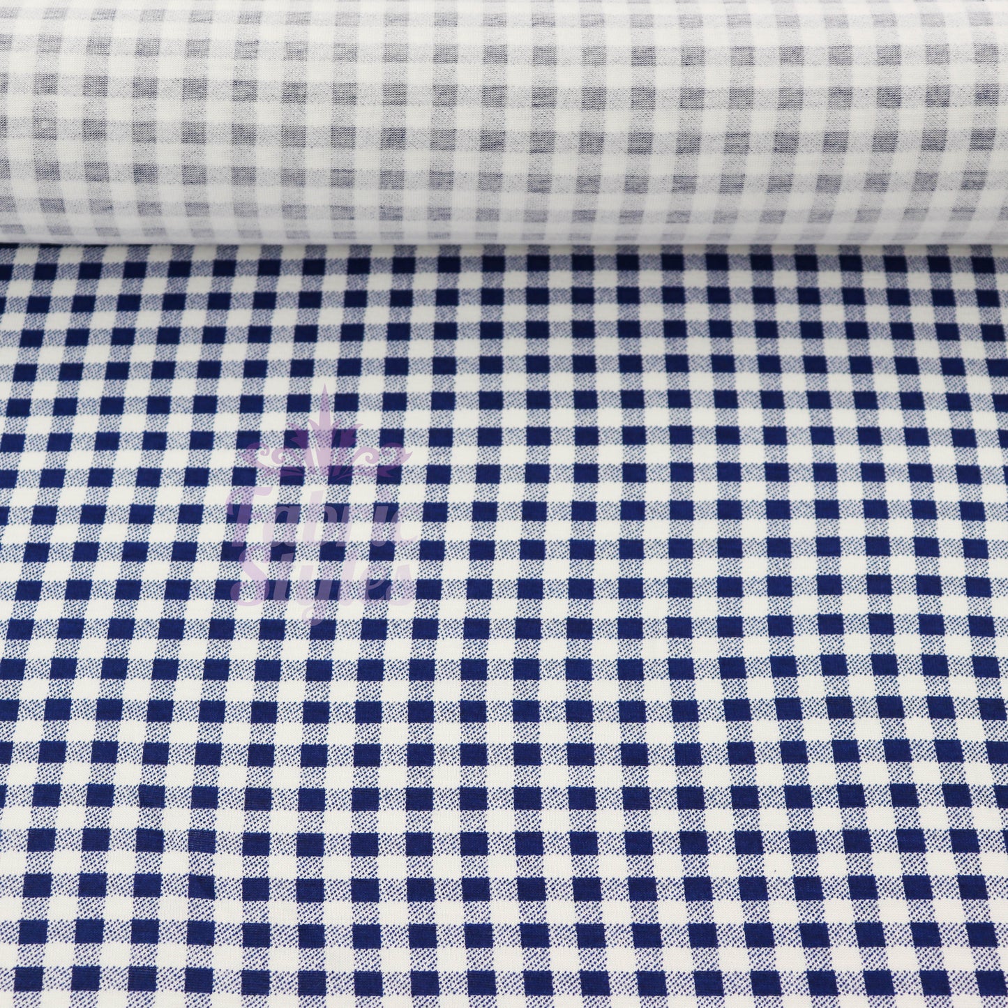 Navy Gingham Check Viscose Elastane Fabric