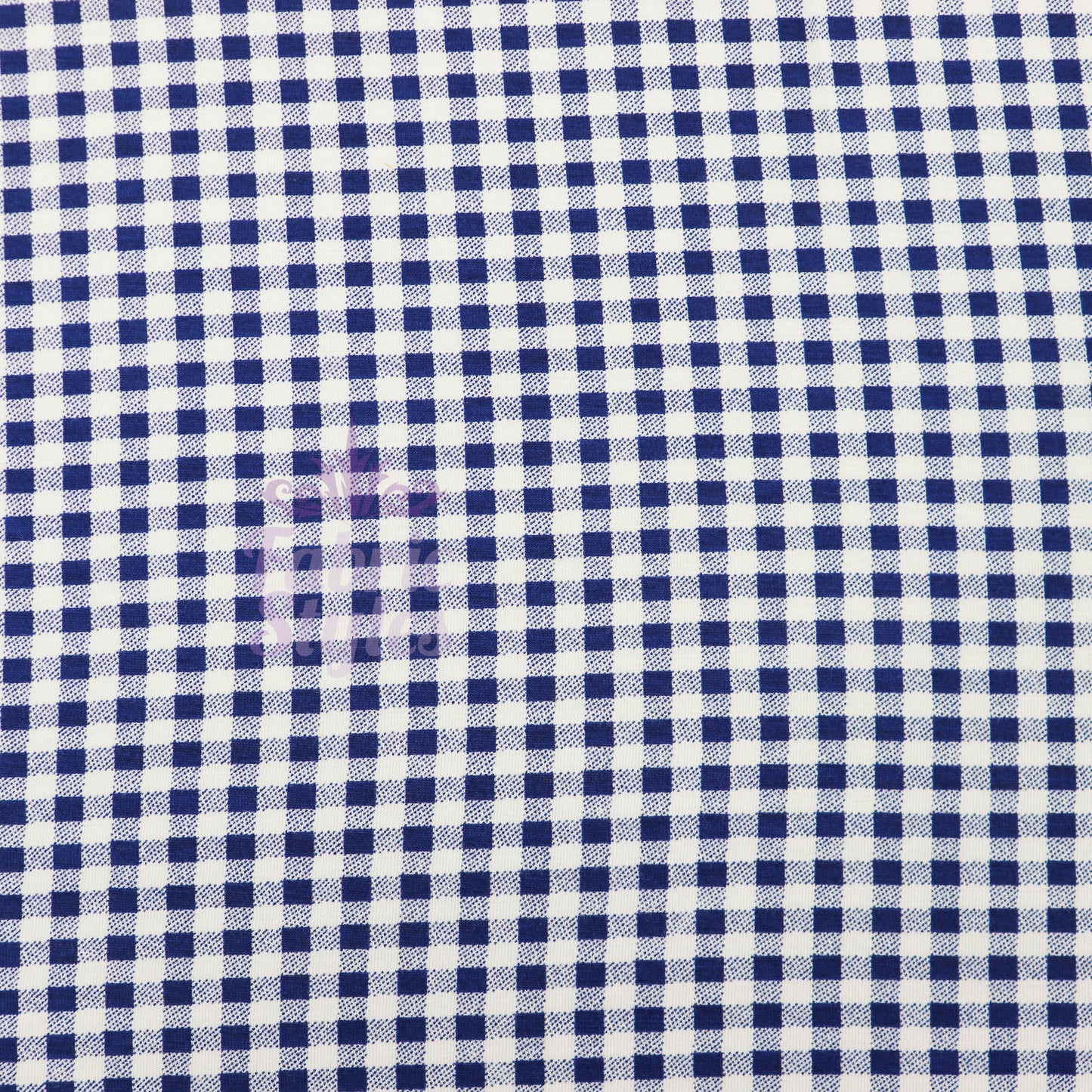Navy Gingham Check Viscose Elastane Fabric