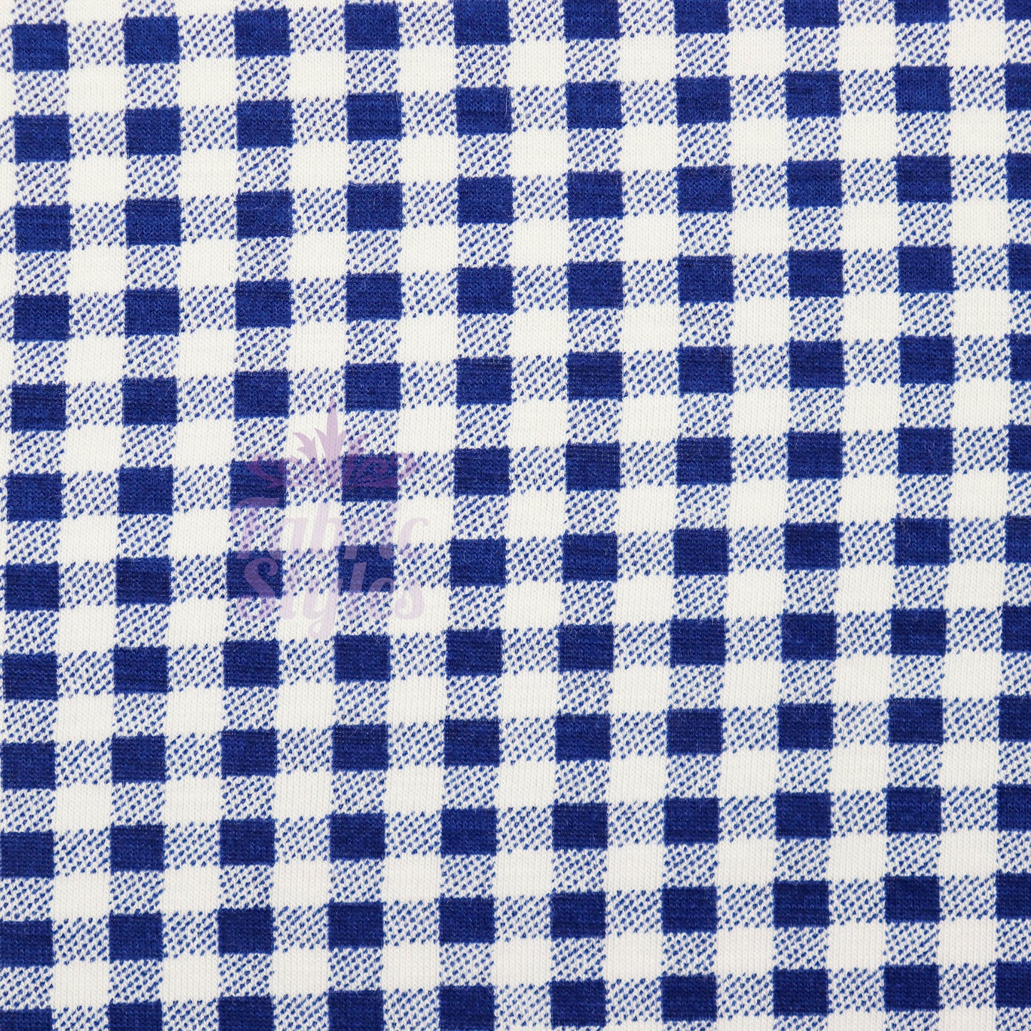Navy Gingham Check Viscose Elastane Fabric