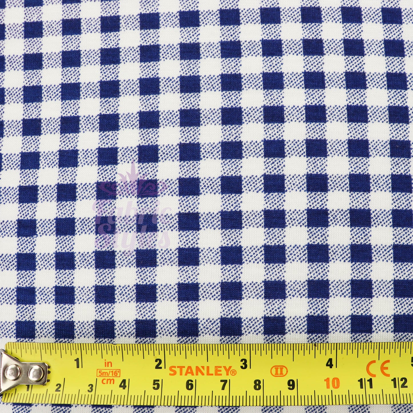 Navy Gingham Check Viscose Elastane Fabric