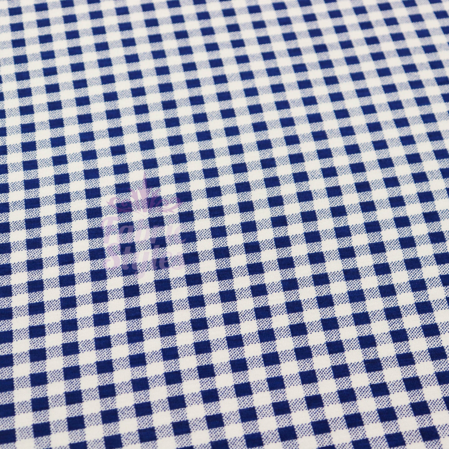Navy Gingham Check Viscose Elastane Fabric