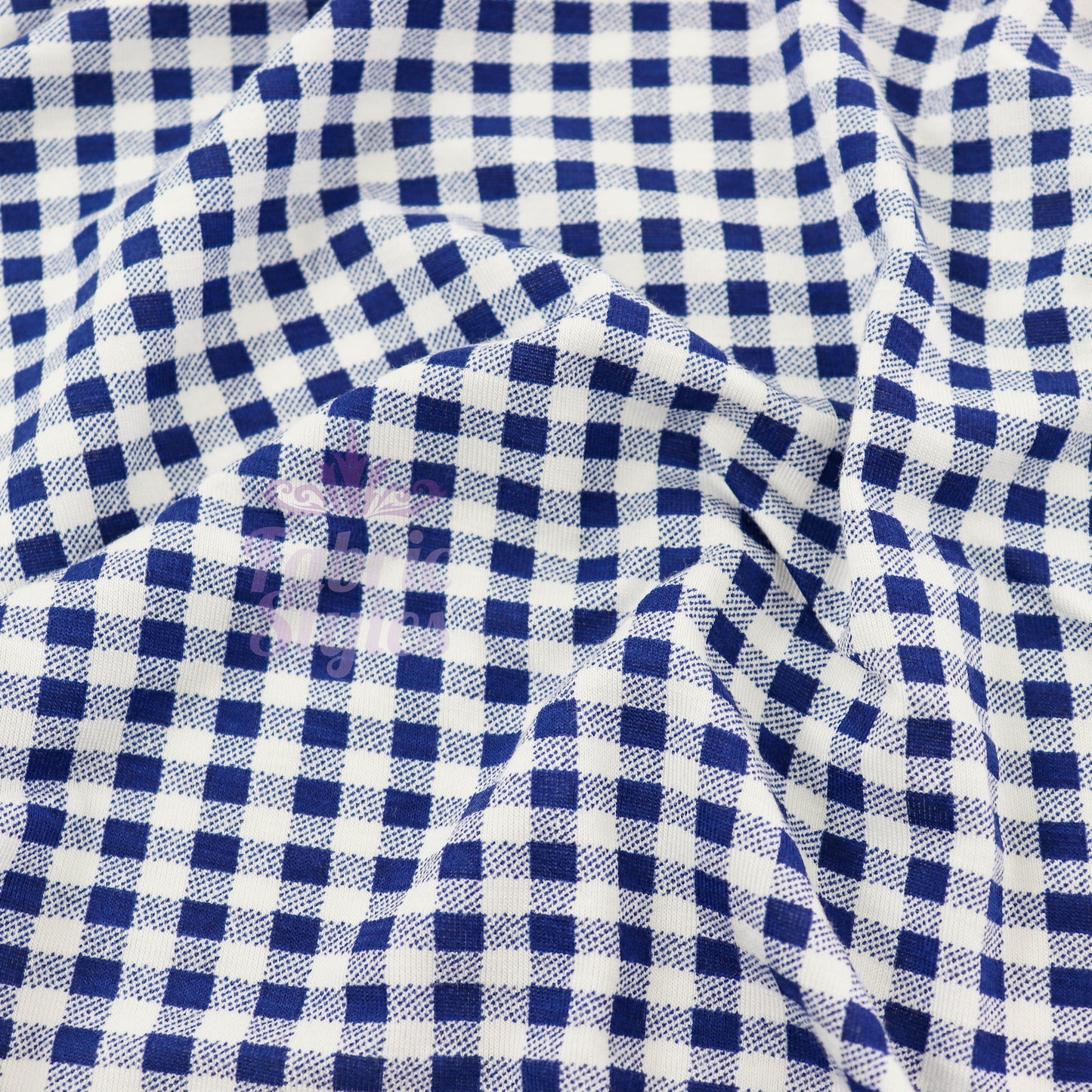 Navy Gingham Check Viscose Elastane Fabric