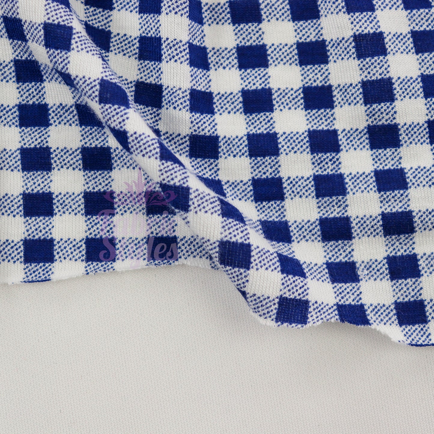 Navy Gingham Check Viscose Elastane Fabric