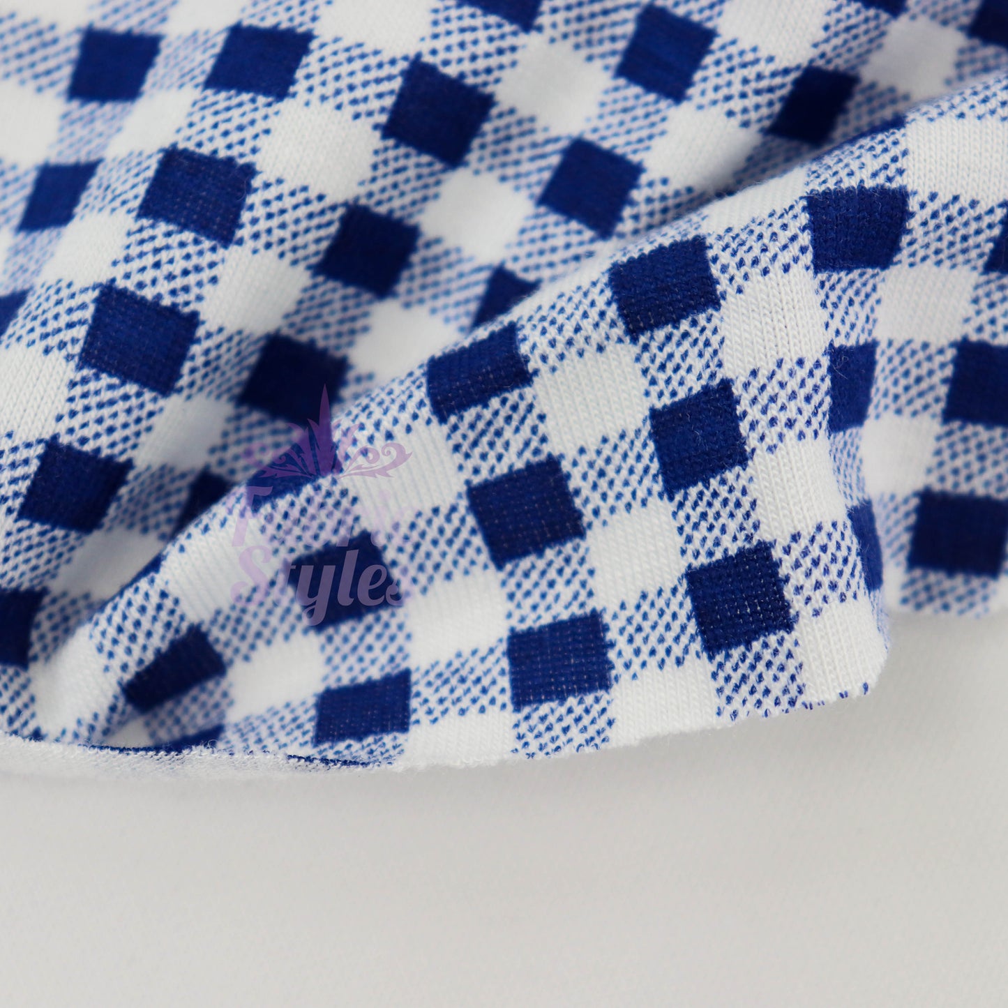 Navy Gingham Check Viscose Elastane Fabric